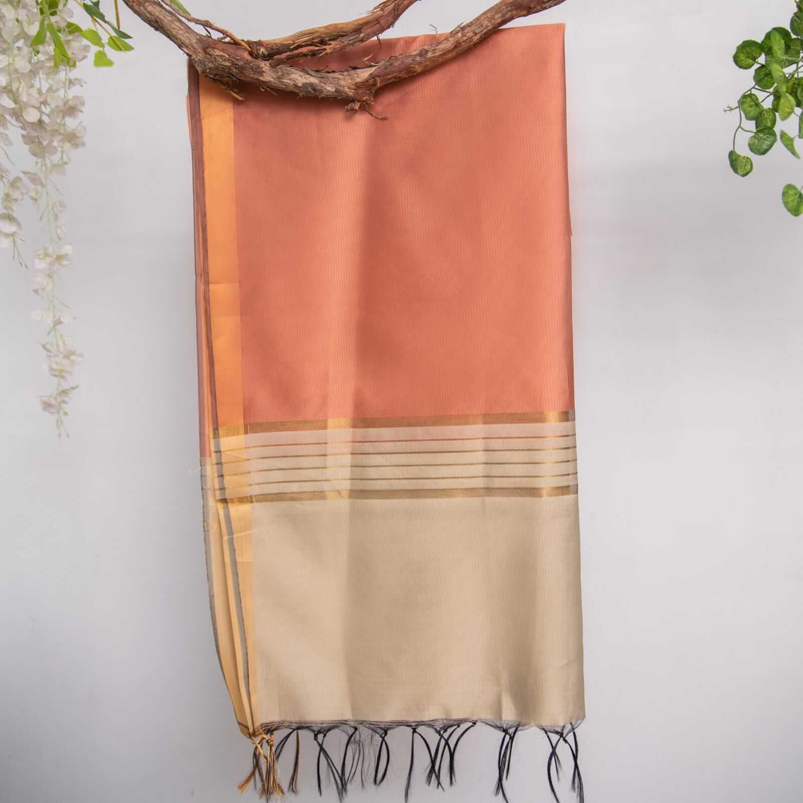 Cotton Silk Peach All Sided Border Dupatta