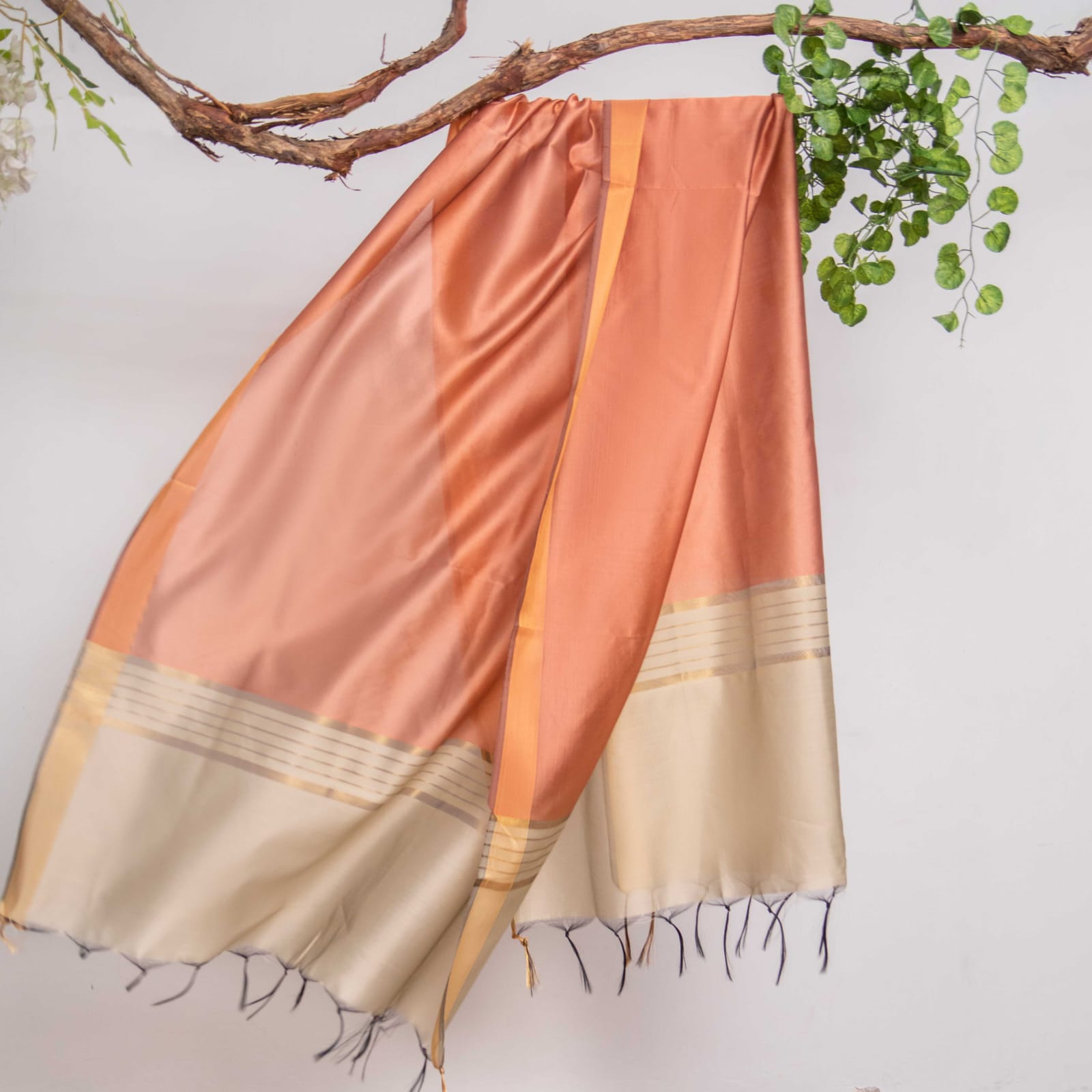 Cotton Silk Peach All Sided Border Dupatta