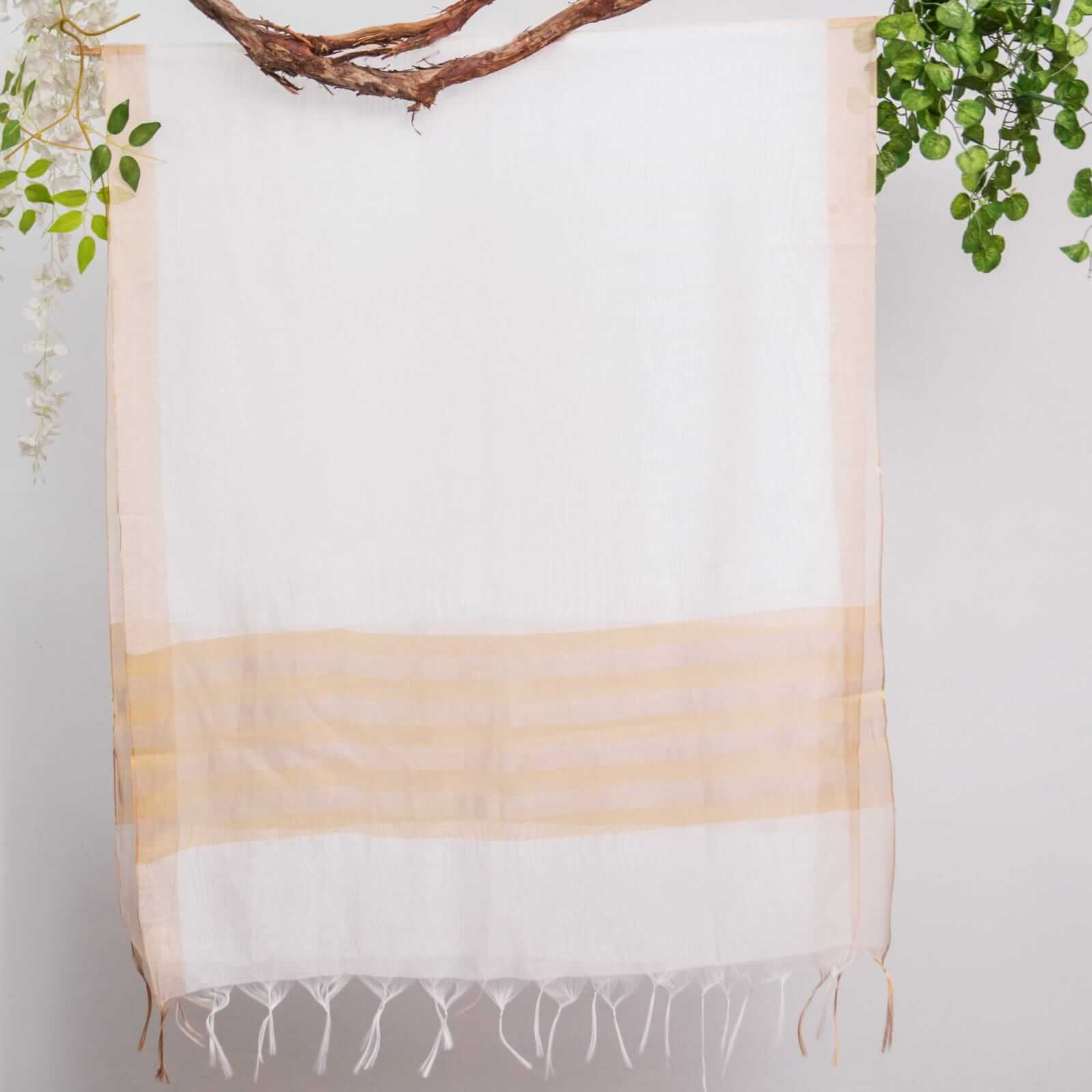 Khaddi Woven Pearl White All Sided Border Dupatta