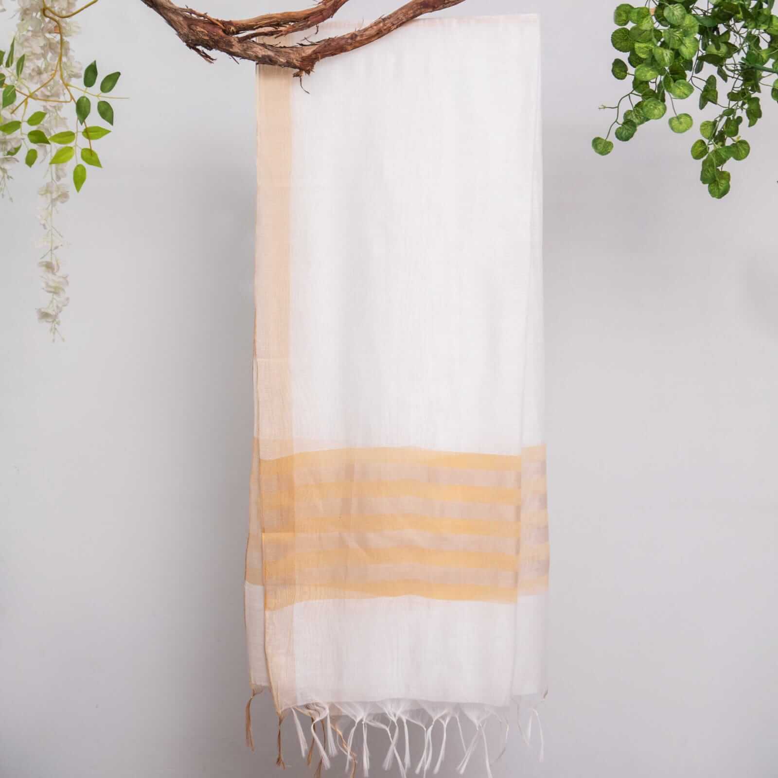 Khaddi Woven Pearl White All Sided Border Dupatta