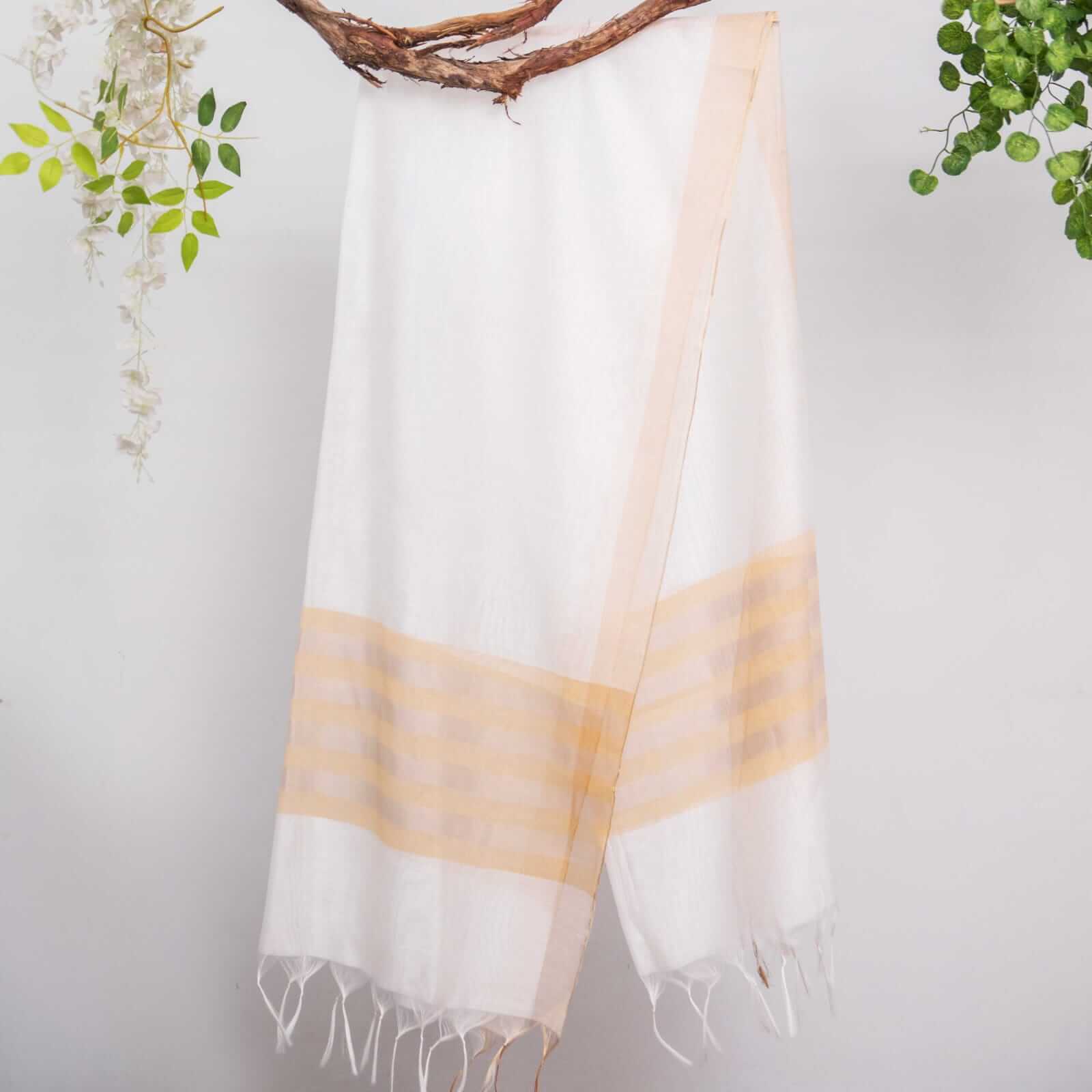 Khaddi Woven Pearl White All Sided Border Dupatta