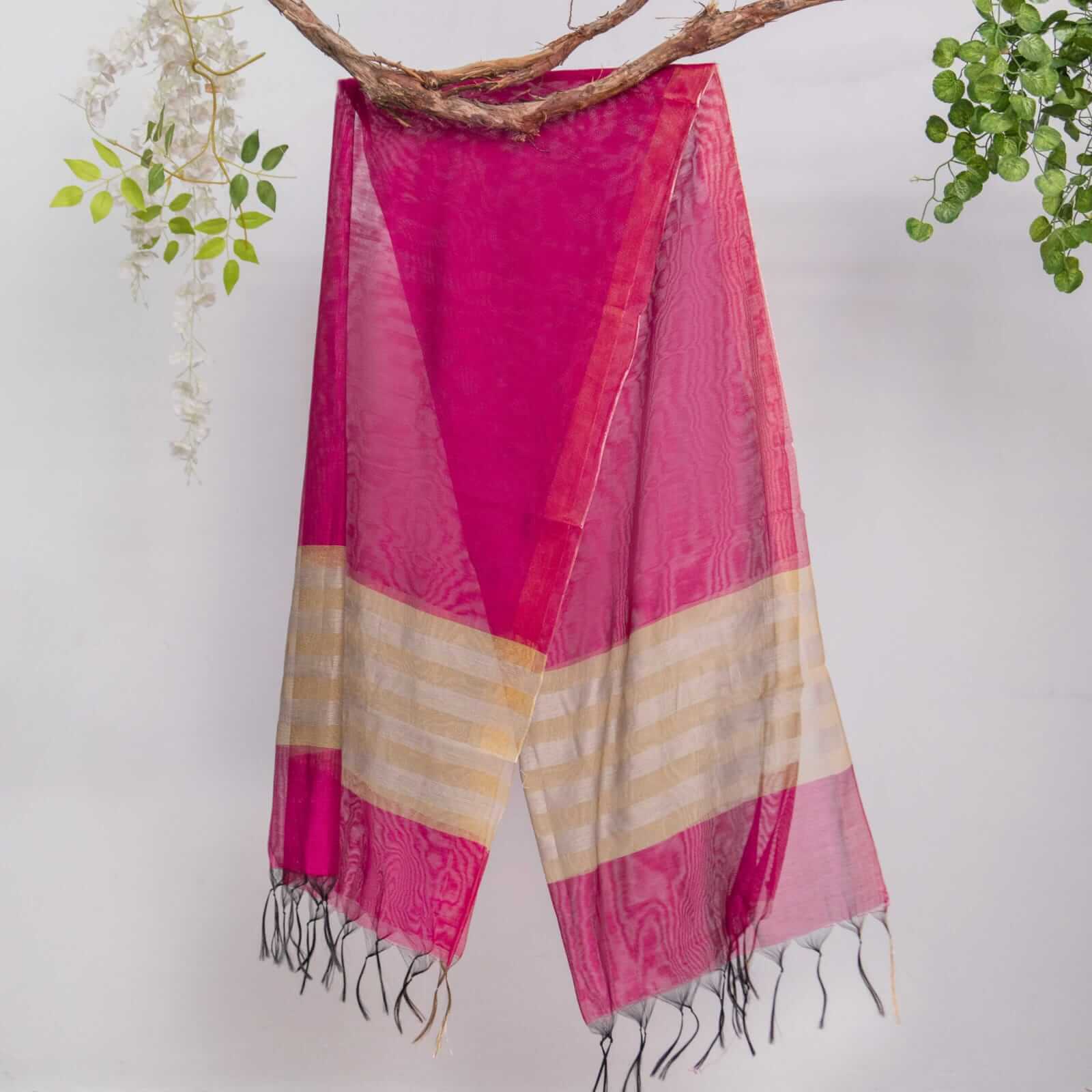 Khaddi Woven Bright Pink All Sided Border Dupatta