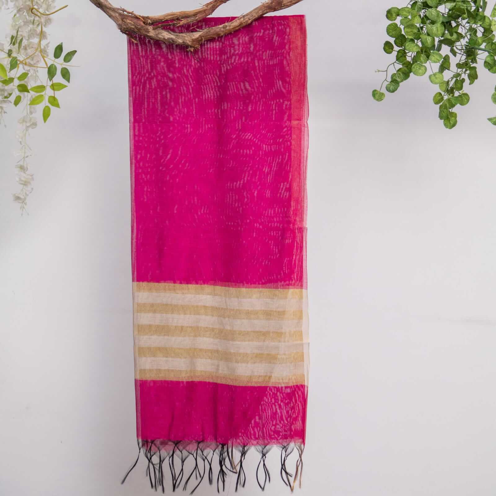 Khaddi Woven Bright Pink All Sided Border Dupatta