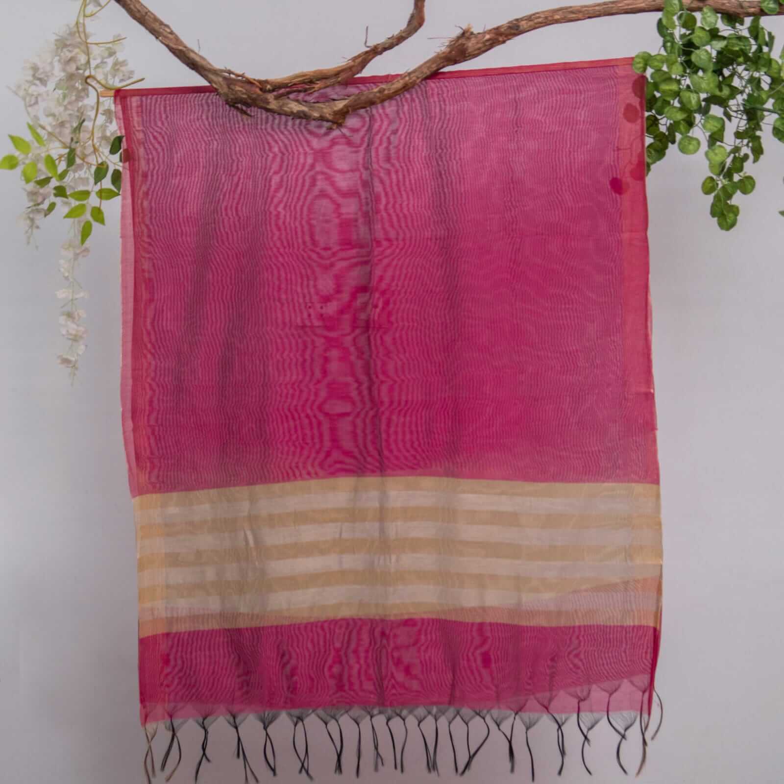 Khaddi Woven Bright Pink All Sided Border Dupatta