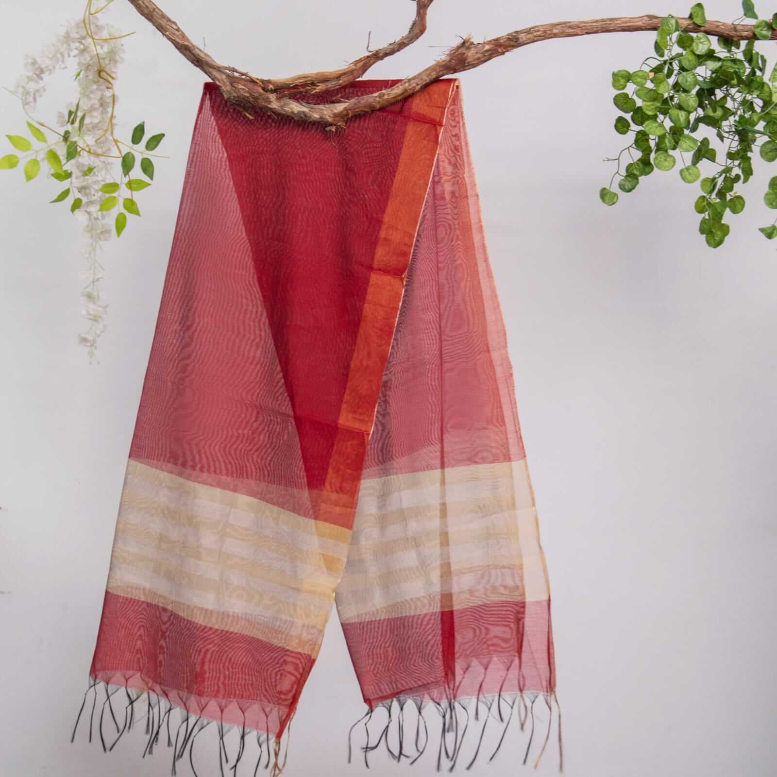 Khaddi Woven Red All Sided Border Dupatta
