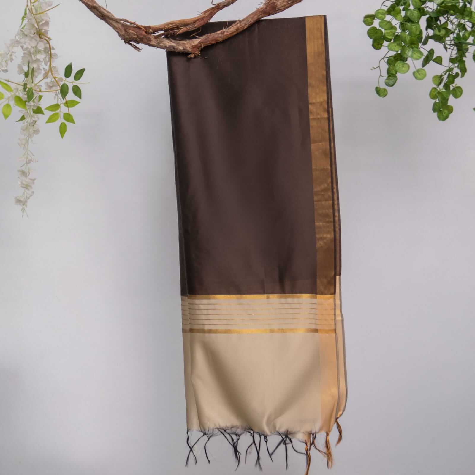 Cotton Silk Dark Brown All Sided Border Dupatta