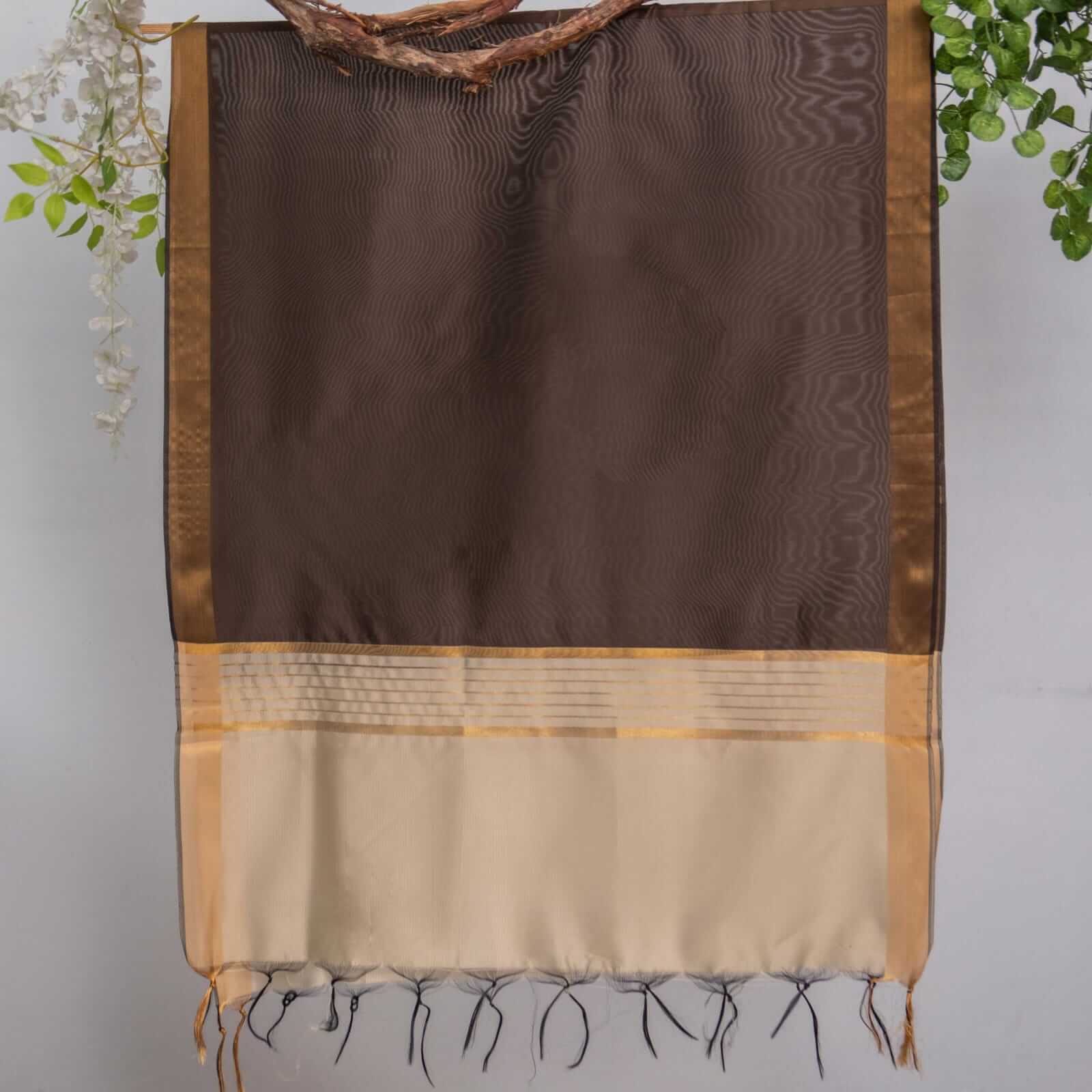 Cotton Silk Dark Brown All Sided Border Dupatta