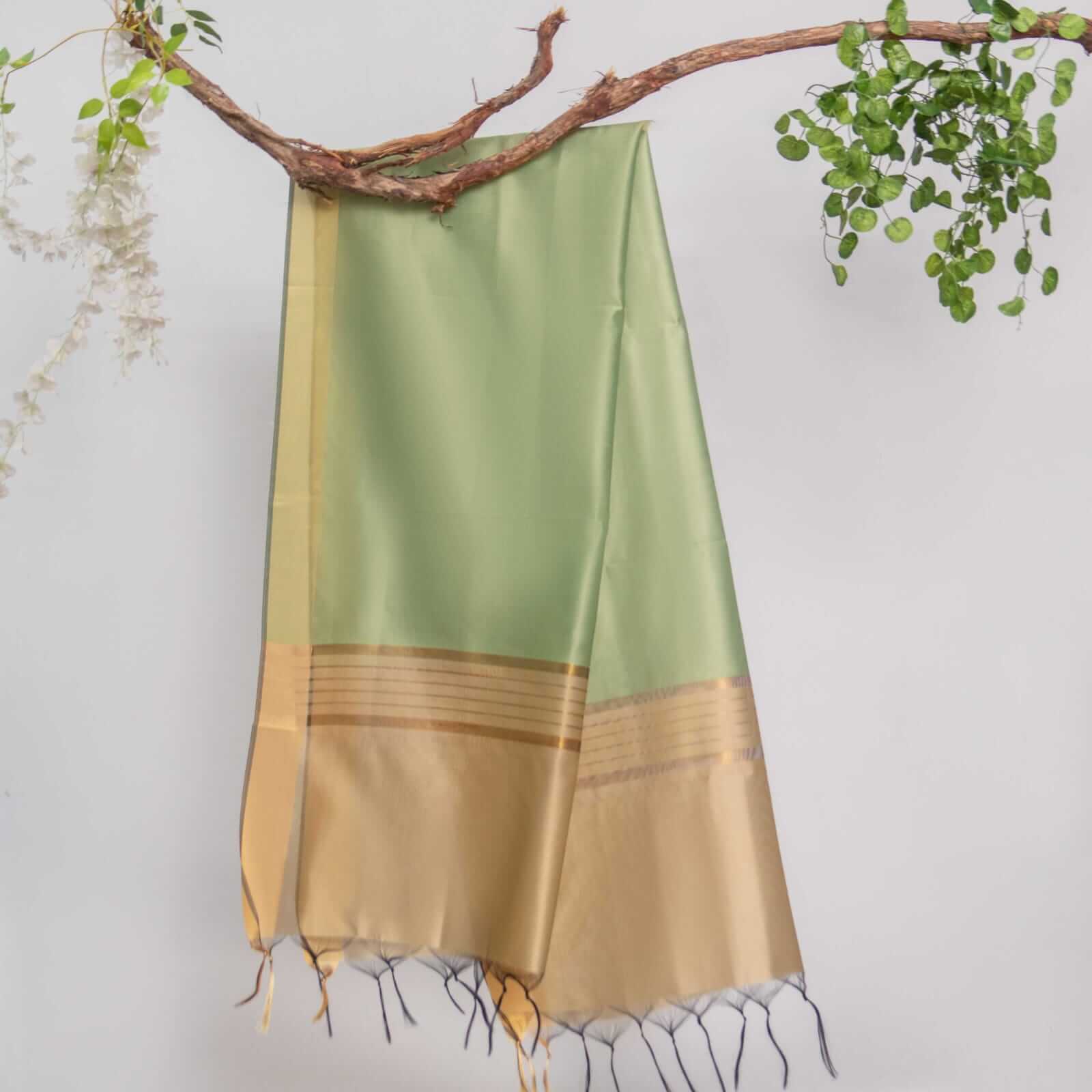 Cotton Silk Pistachio Green All Sided Border Dupatta