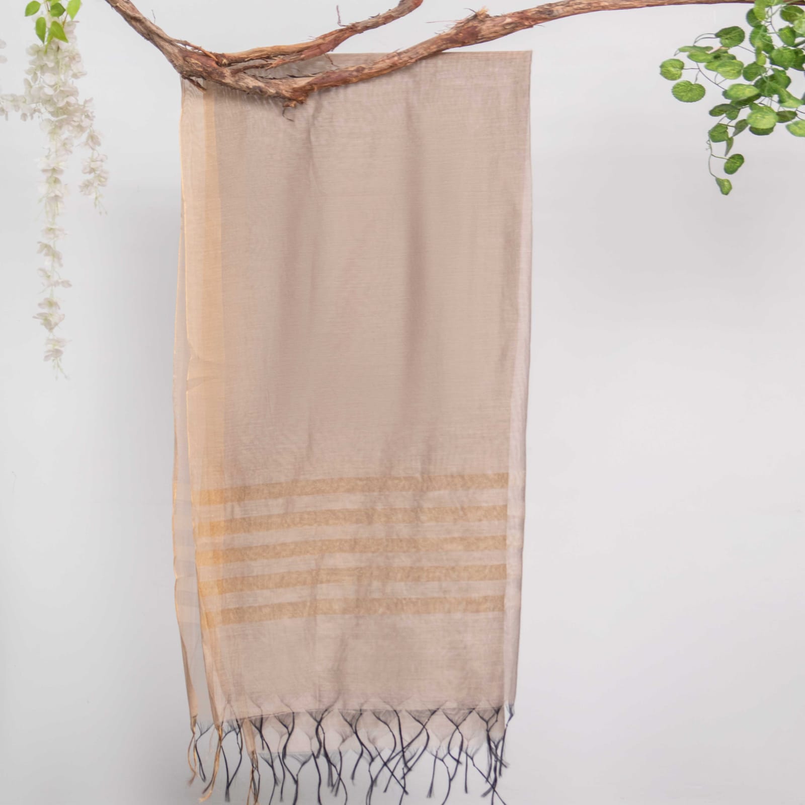 Khaddi Woven Oak Brown All Sided Border Dupatta