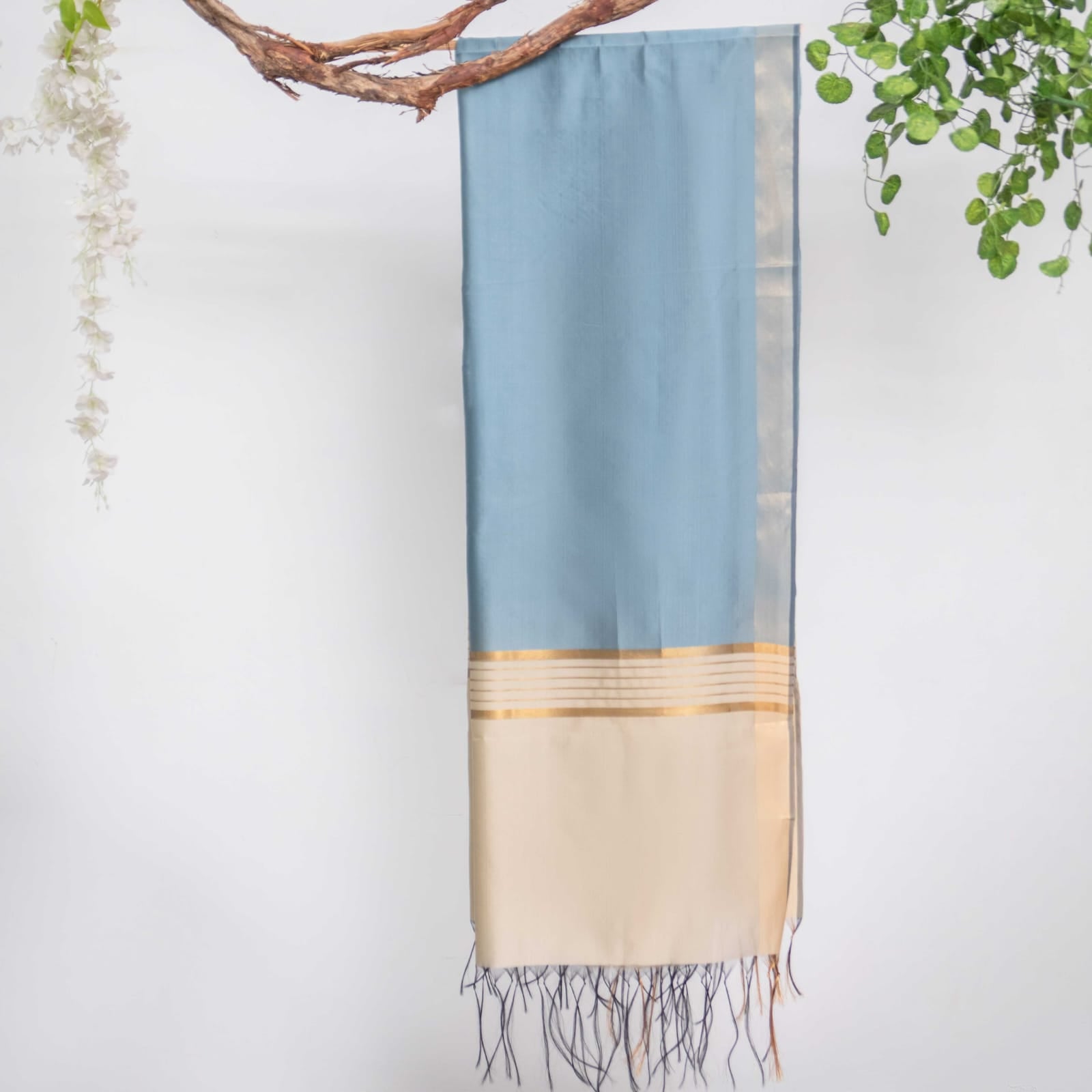 Cotton Silk Ice Blue All Sided Border Dupatta