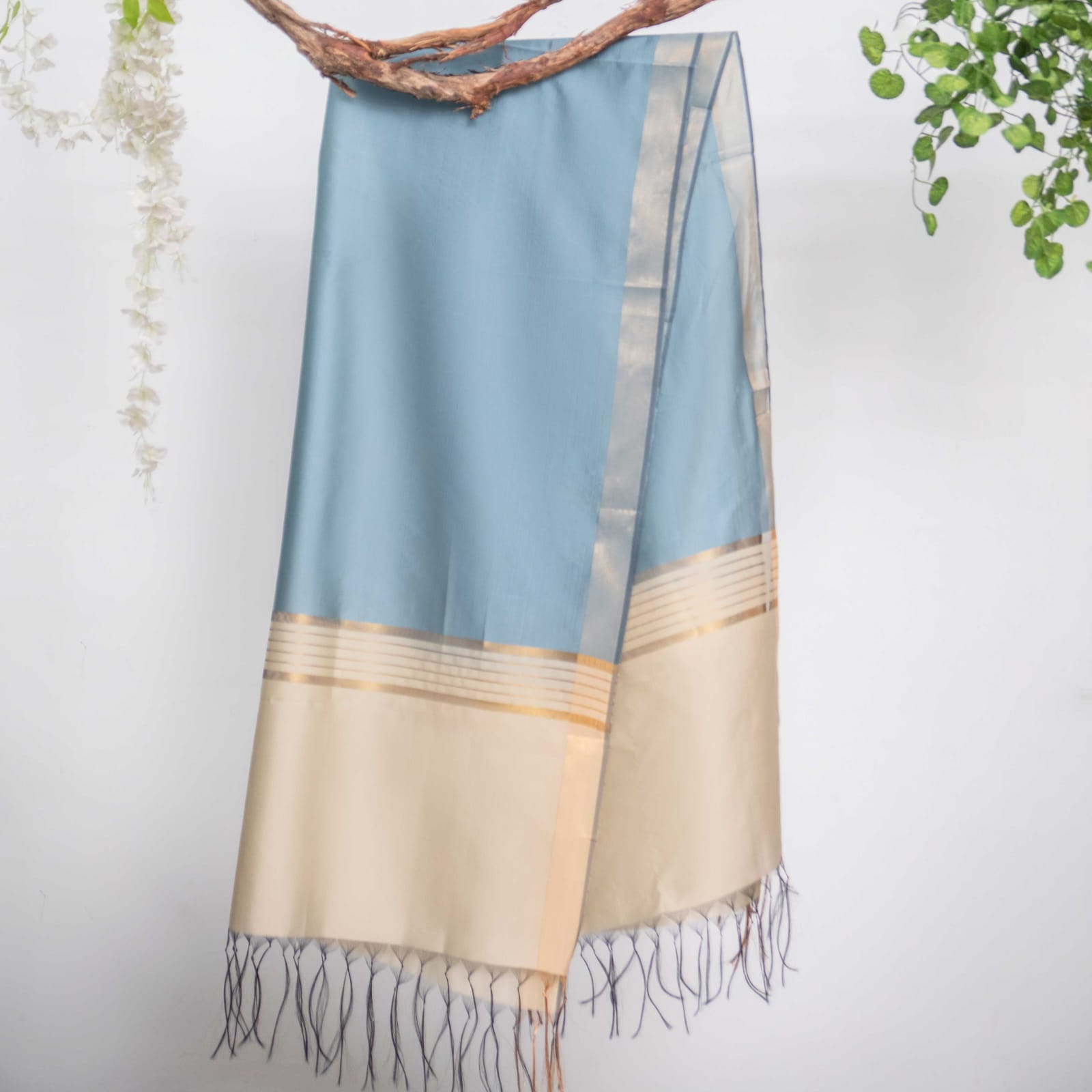 Cotton Silk Ice Blue All Sided Border Dupatta