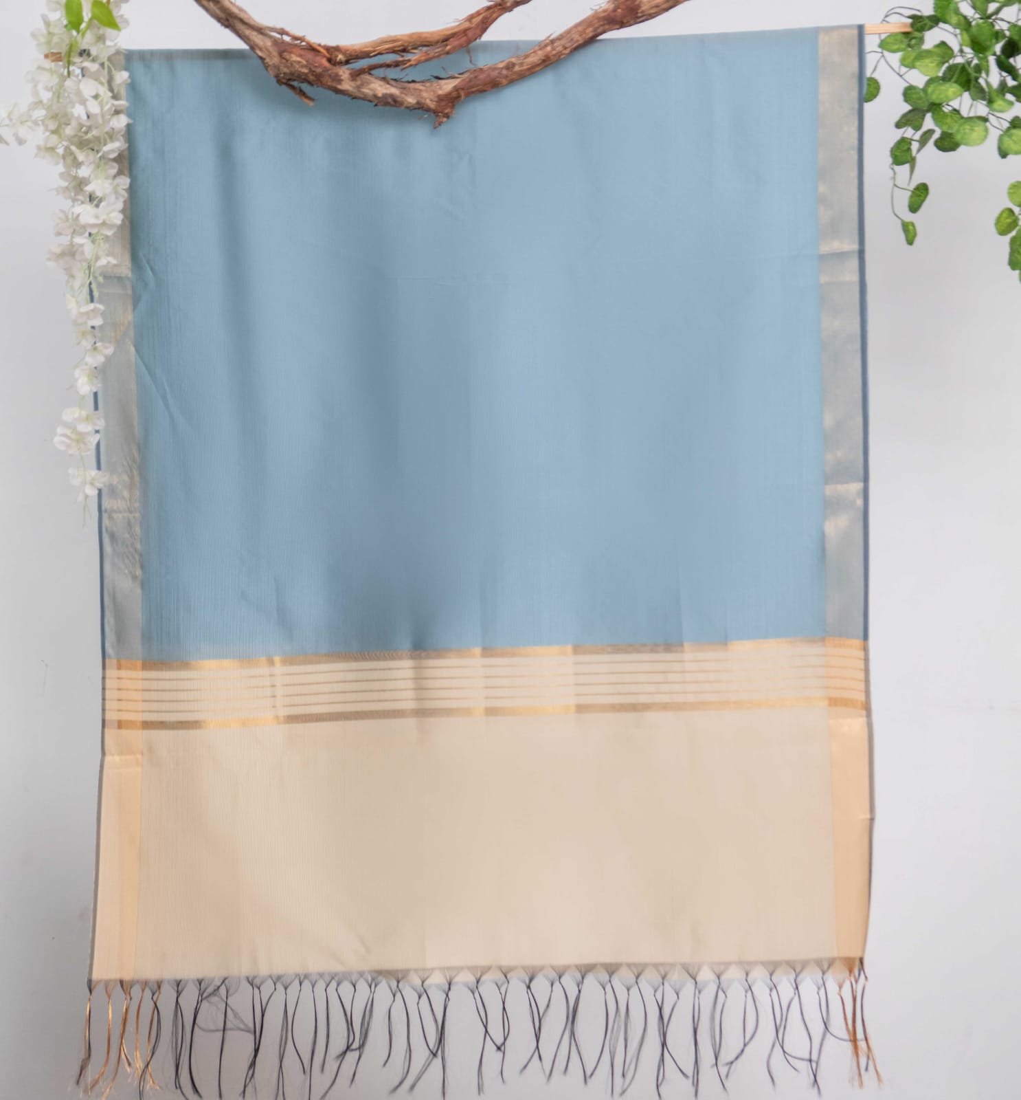 Cotton Silk Ice Blue All Sided Border Dupatta
