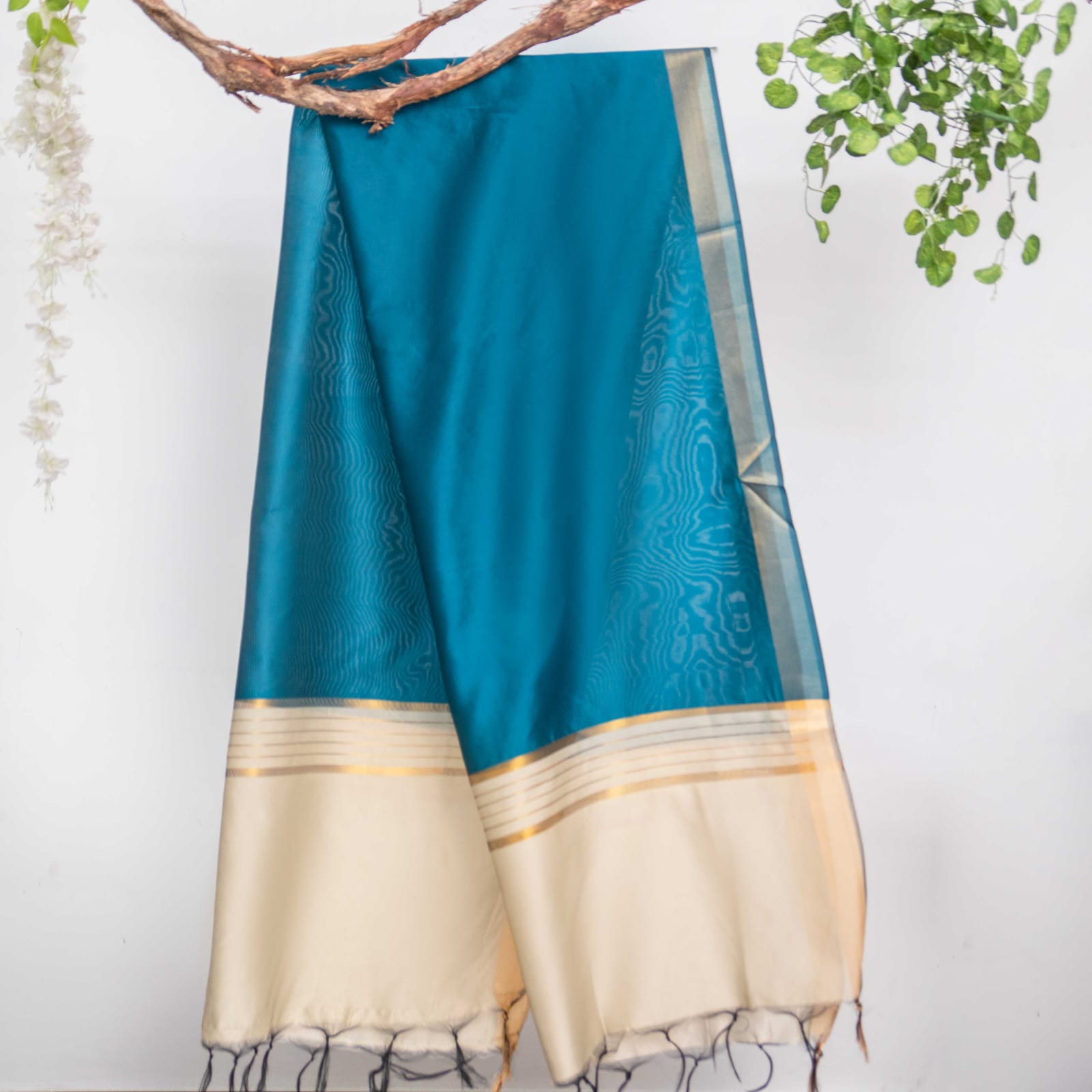 Cotton Silk Cerulean Blue All Sided Border Dupatta