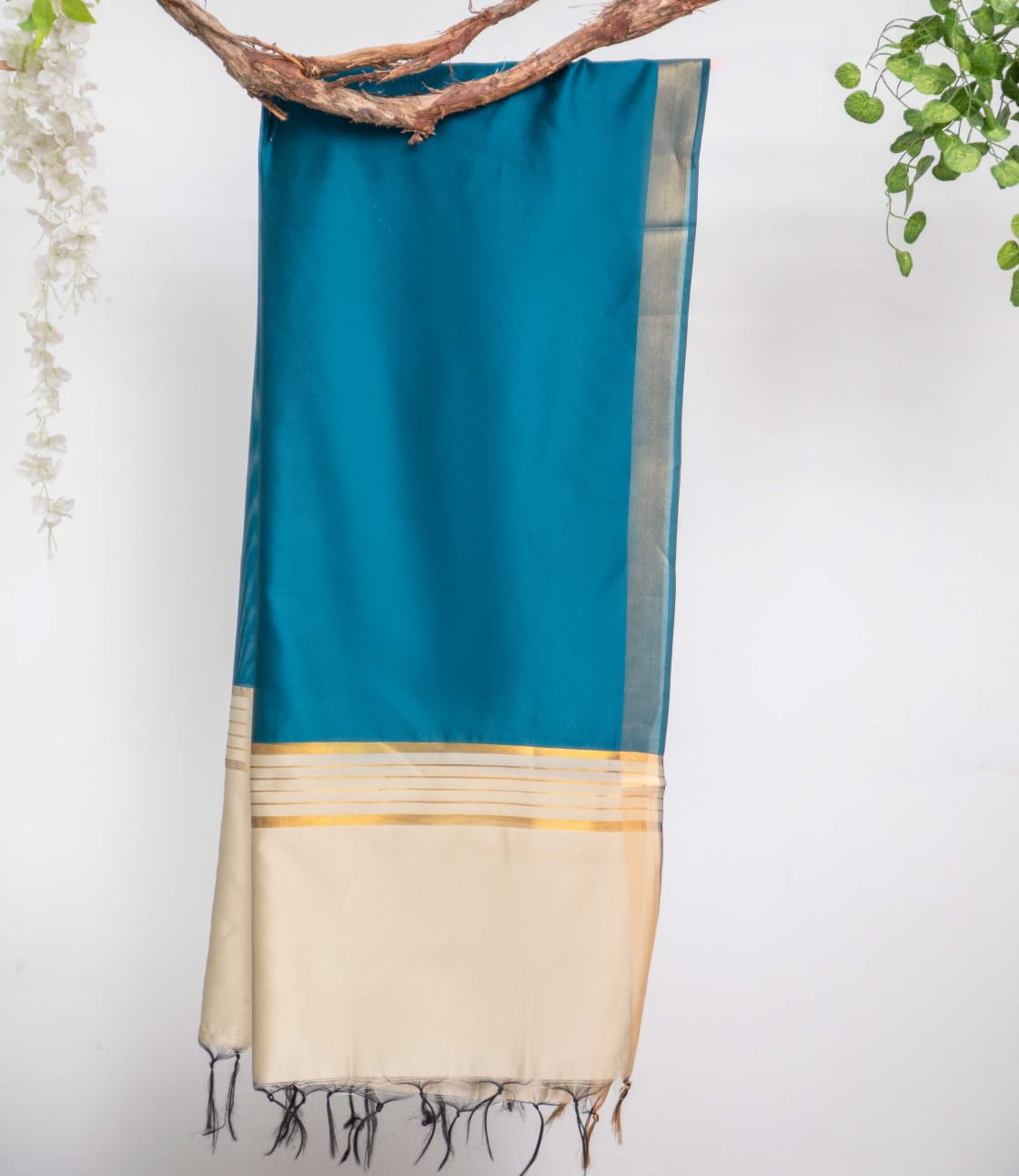 Cotton Silk Cerulean Blue All Sided Border Dupatta