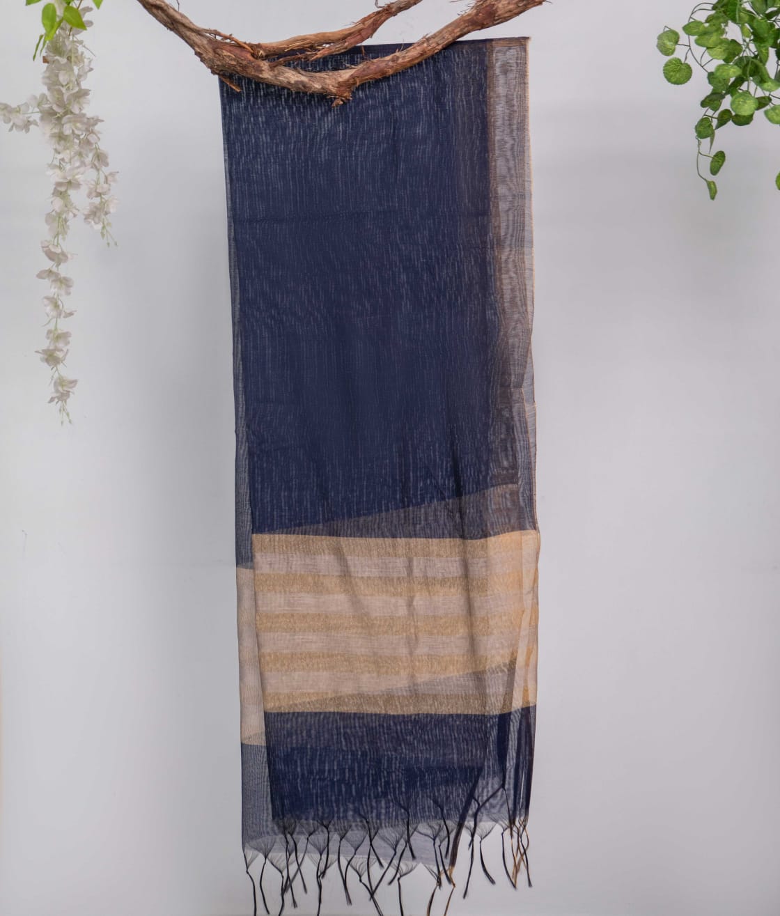 Khaddi Woven Denim Blue All Sided Border Dupatta