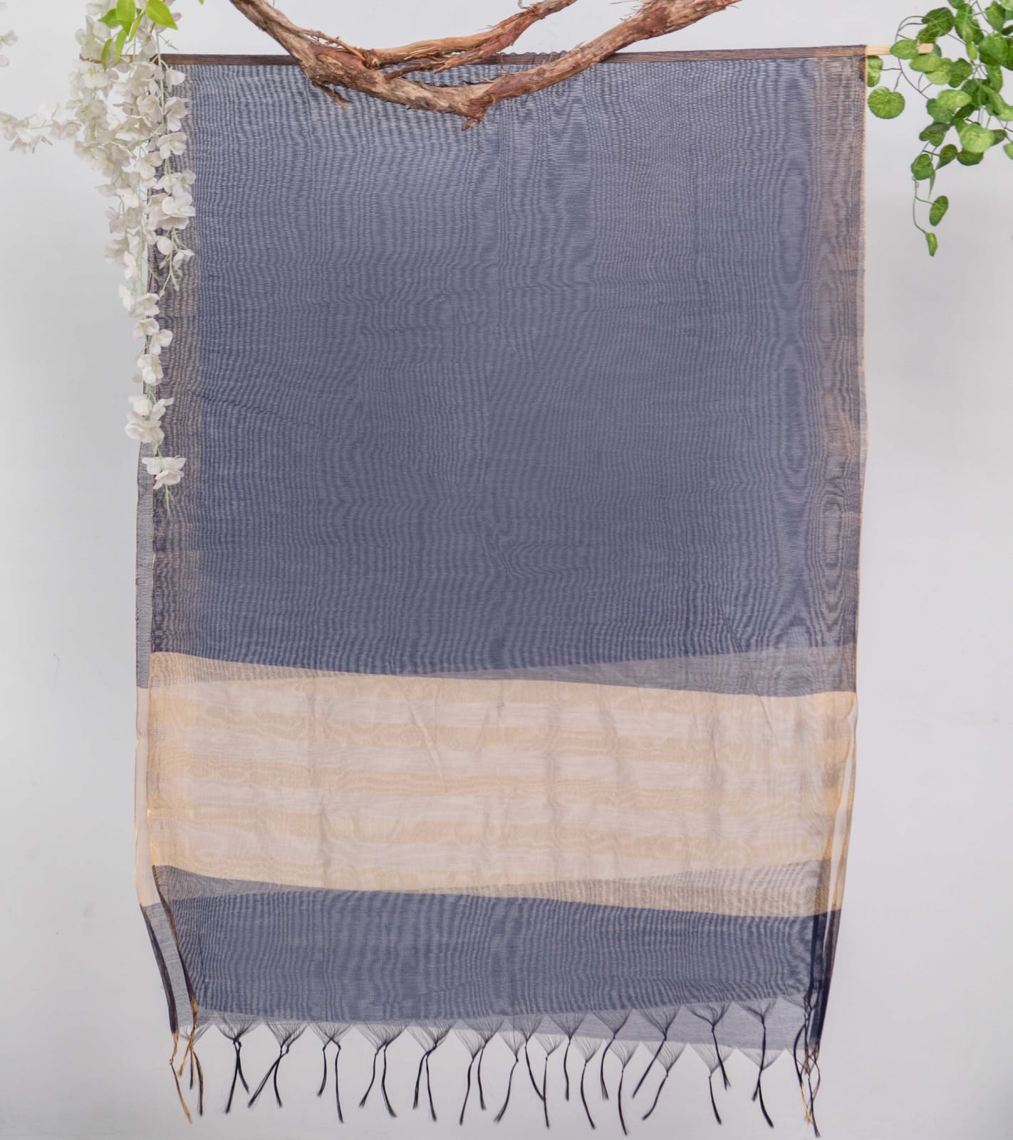 Khaddi Woven Denim Blue All Sided Border Dupatta