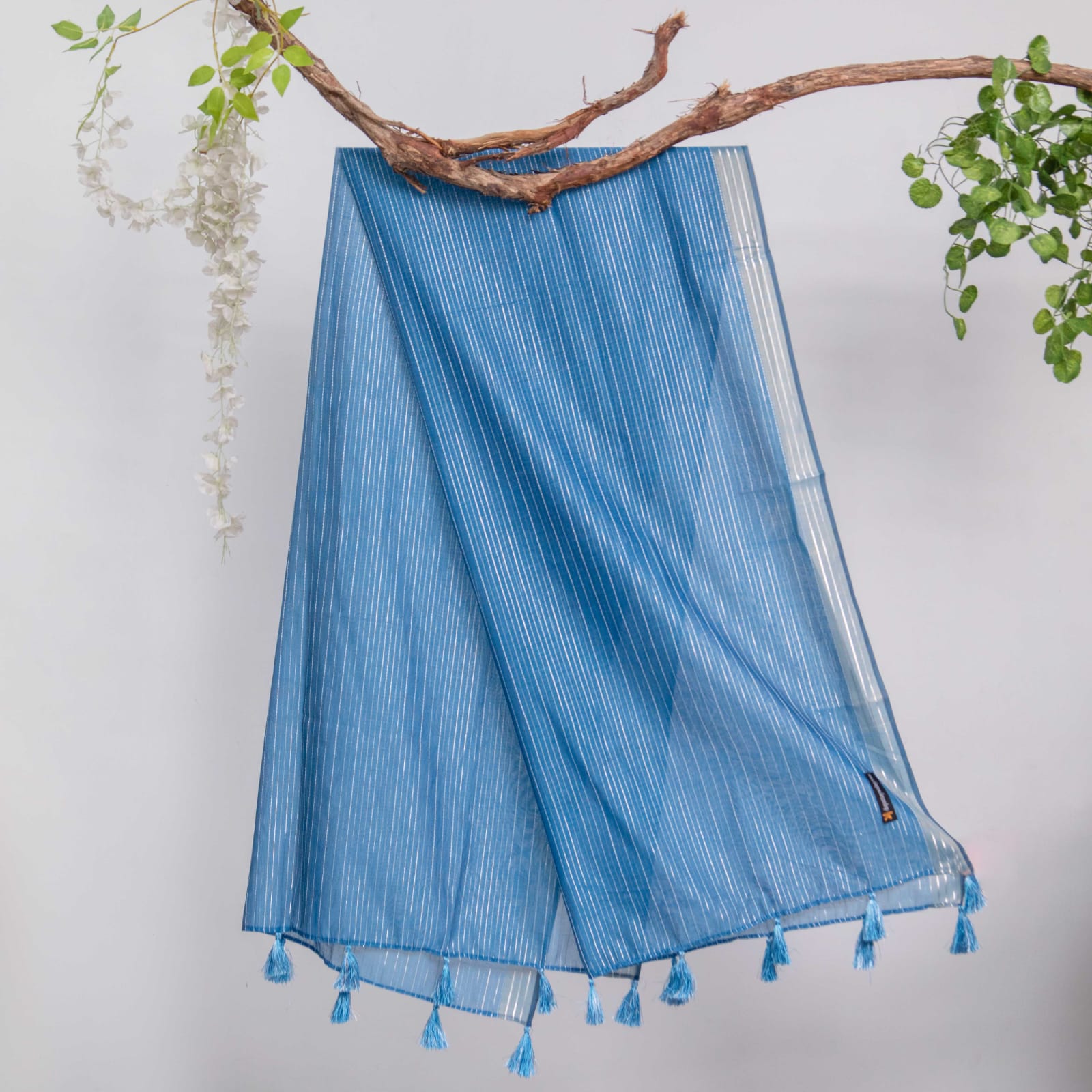 Cotton Blue All Sided Border with Tussle Dupatta