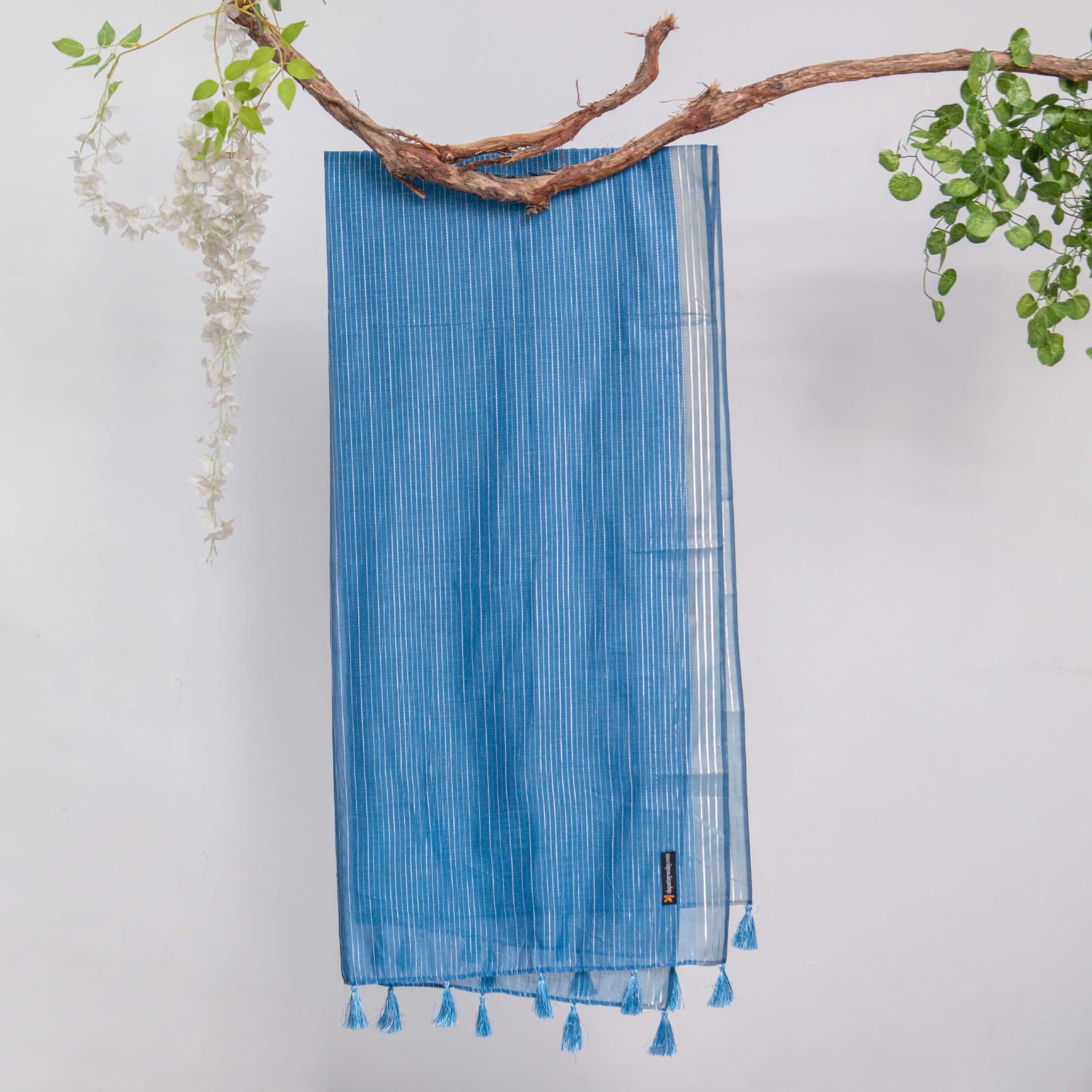 Cotton Blue All Sided Border with Tussle Dupatta