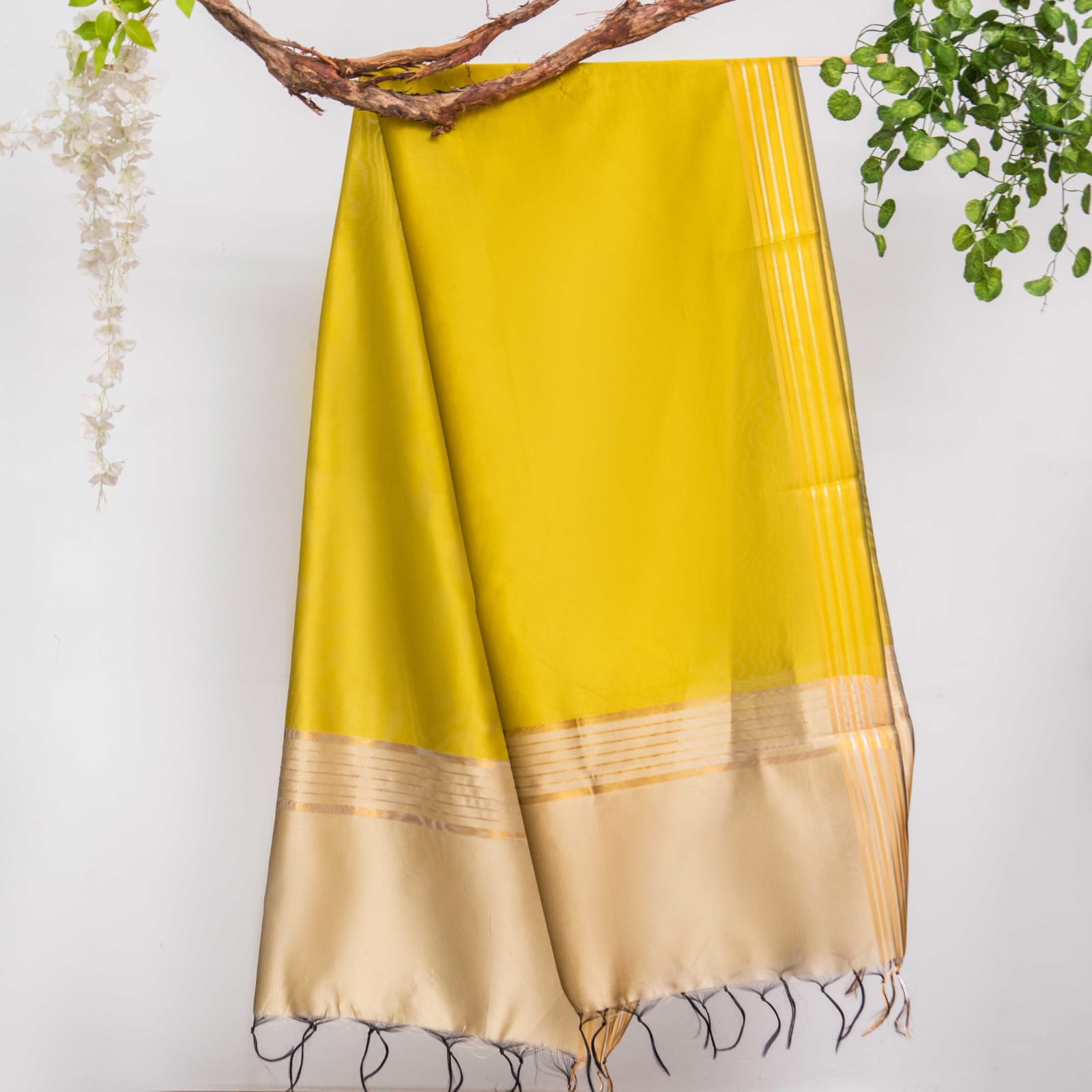 Cotton Silk Mustard All Sided Border Dupatta