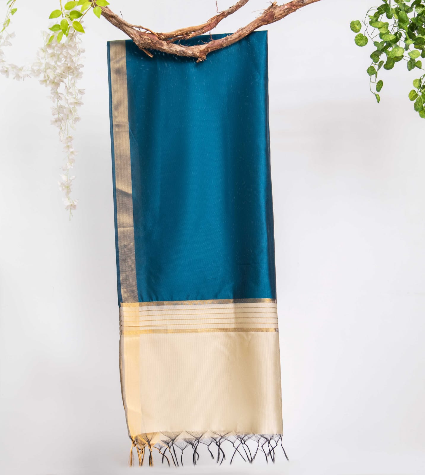 Cotton Silk Cerulean Blue All Sided Border Dupatta