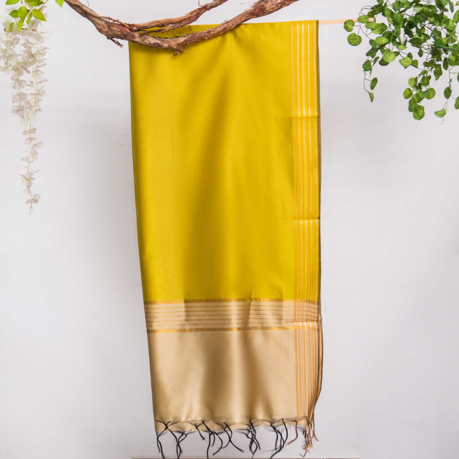 Cotton Silk Mustard All Sided Border Dupatta