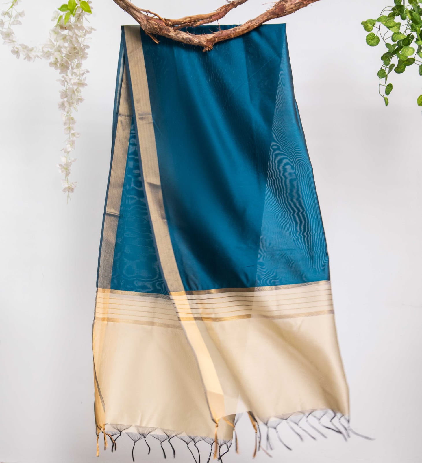 Cotton Silk Cerulean Blue All Sided Border Dupatta