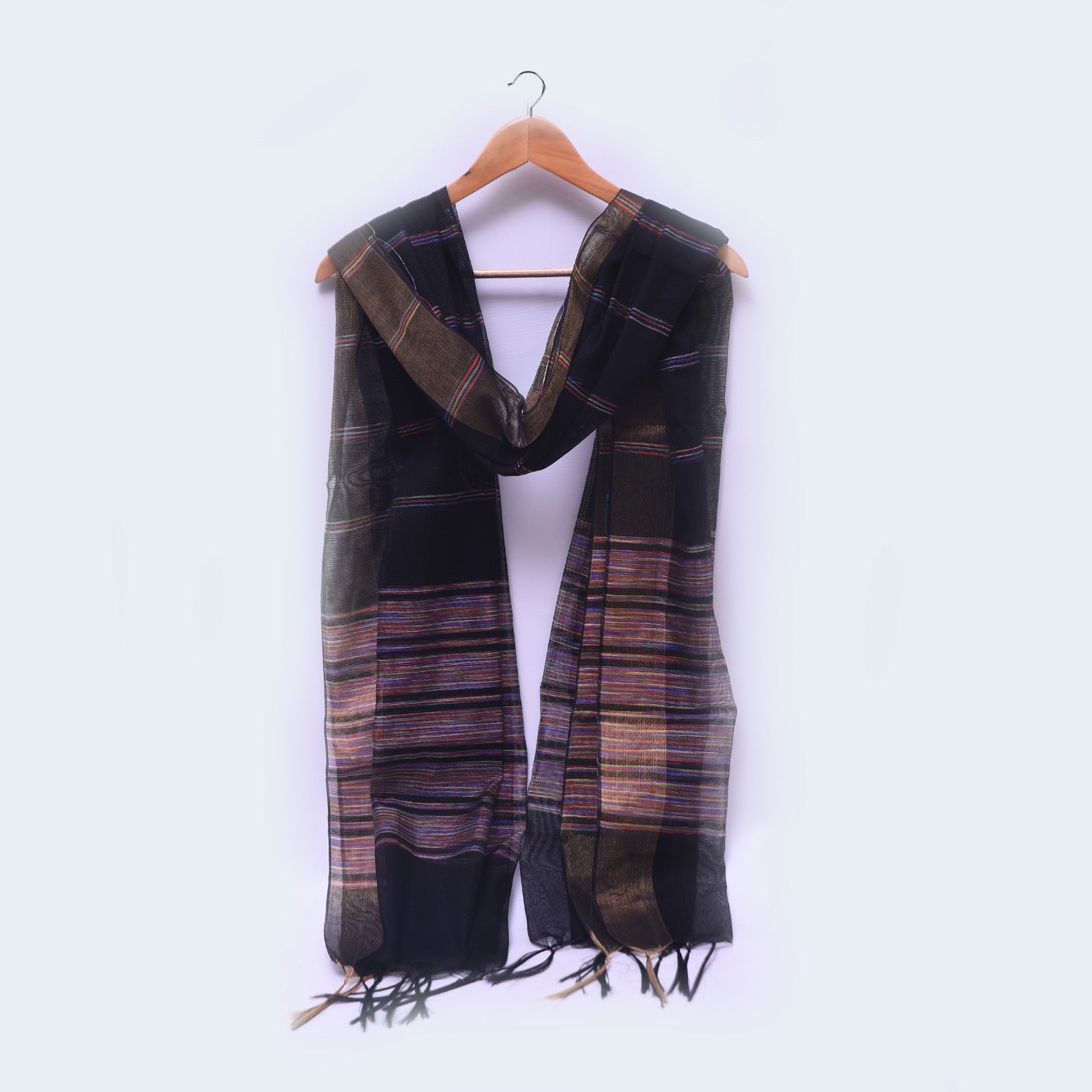 Khaddi Woven Black All Sided Multi Border Dupatta
