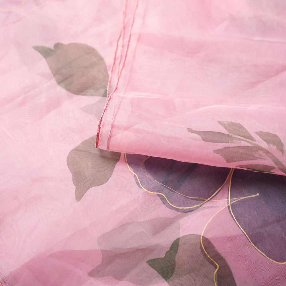 Graceful Floral Light Pink Organza Hand-Painted Dupatta DUPPATTY WALAY