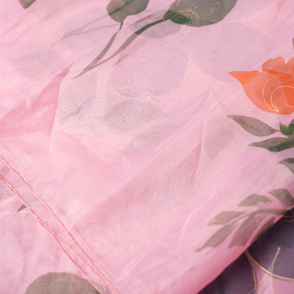 Graceful Floral Light Pink Organza Hand-Painted Dupatta DUPPATTY WALAY