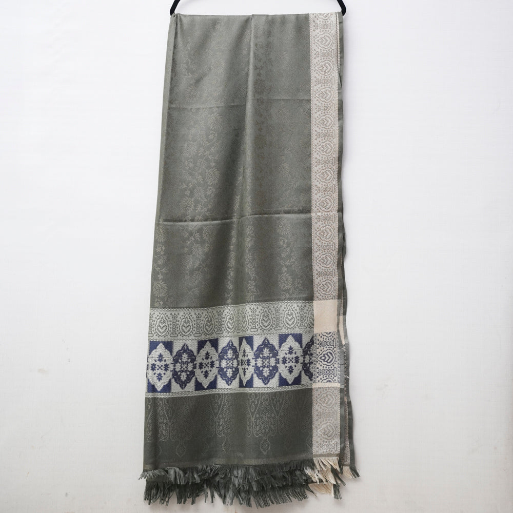 Green scarf with blue and white pattern on a white DUPPATTY WALAY