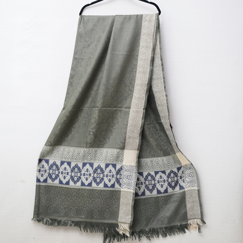 Green scarf with blue and white pattern on a white DUPPATTY WALAY