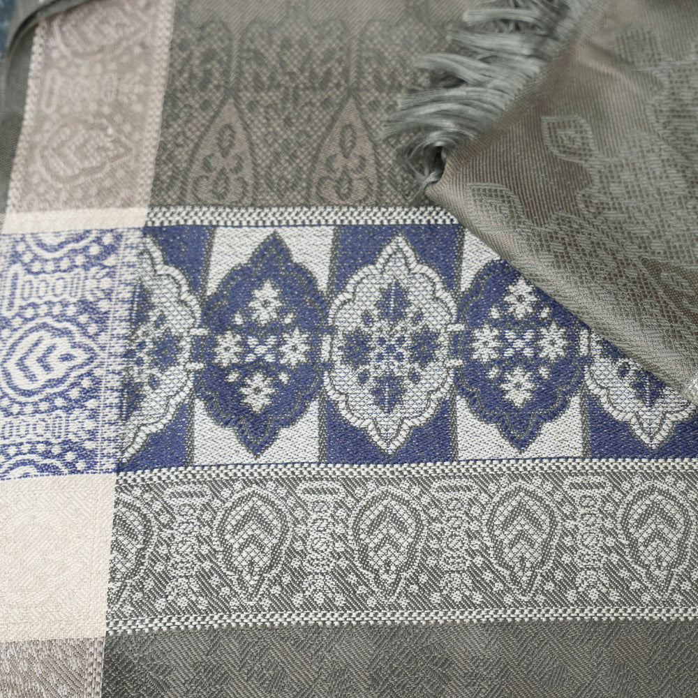 Green scarf with blue and white pattern on a white DUPPATTY WALAY