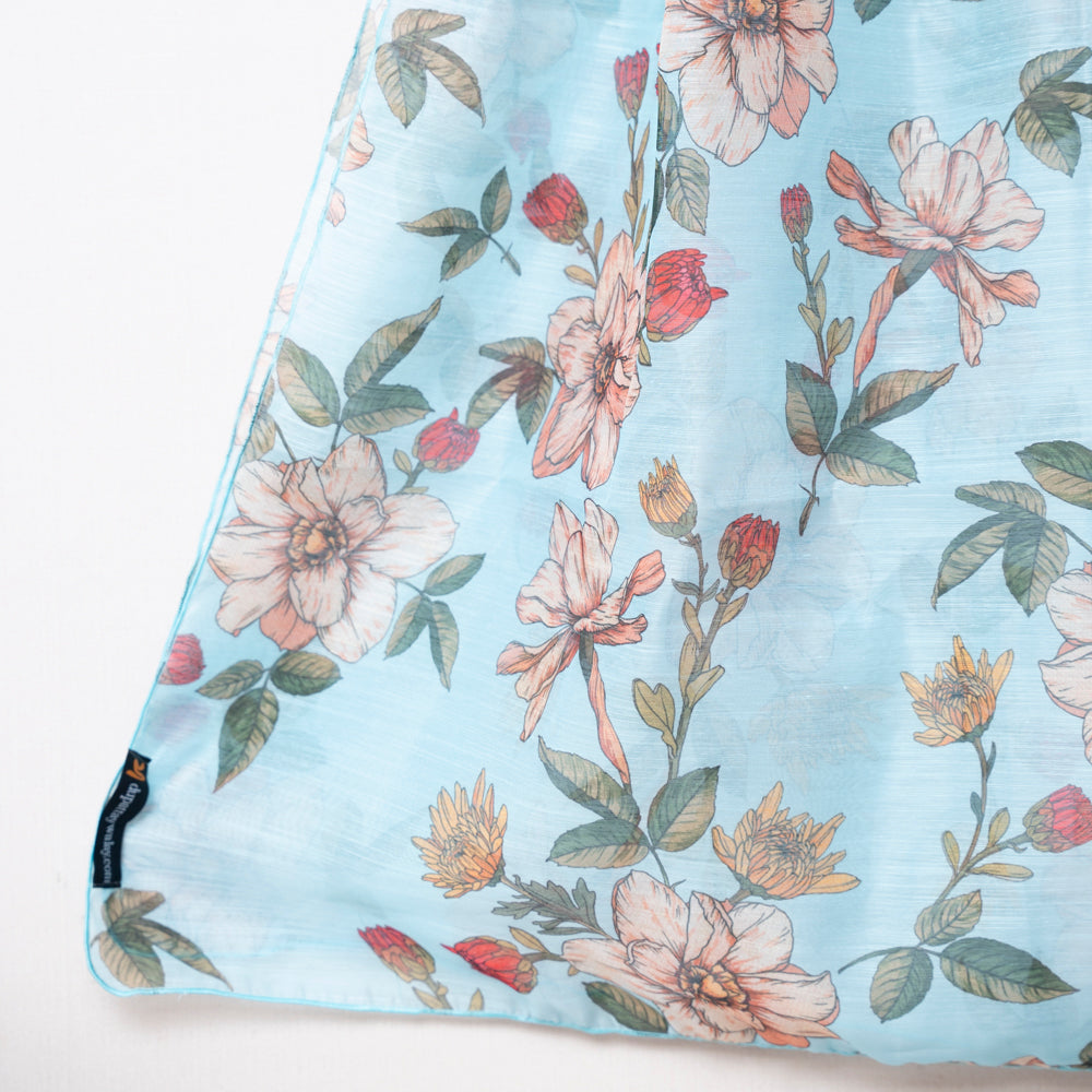 Sky Blue Monark Dupatta with Elegant Floral Print DUPPATTY WALAY
