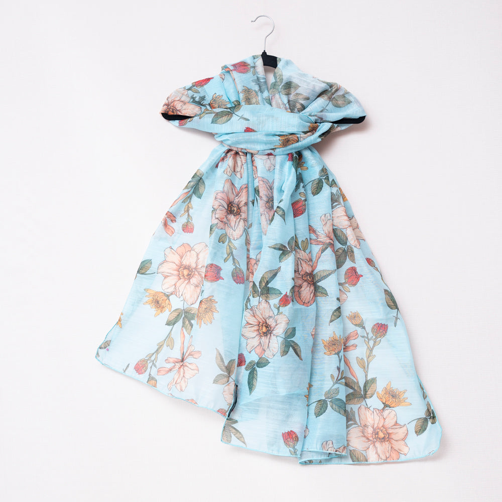 Sky Blue Monark Dupatta with Elegant Floral Print DUPPATTY WALAY