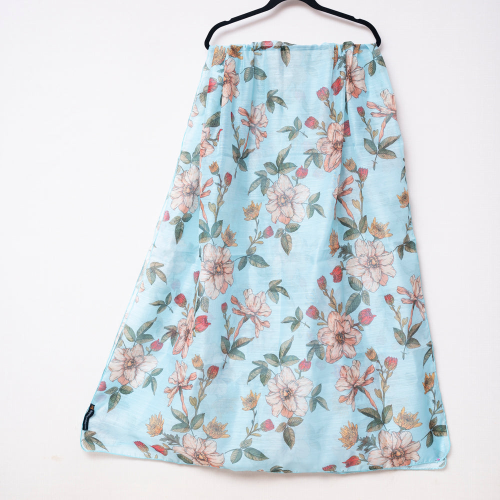 Sky Blue Monark Dupatta with Elegant Floral Print DUPPATTY WALAY