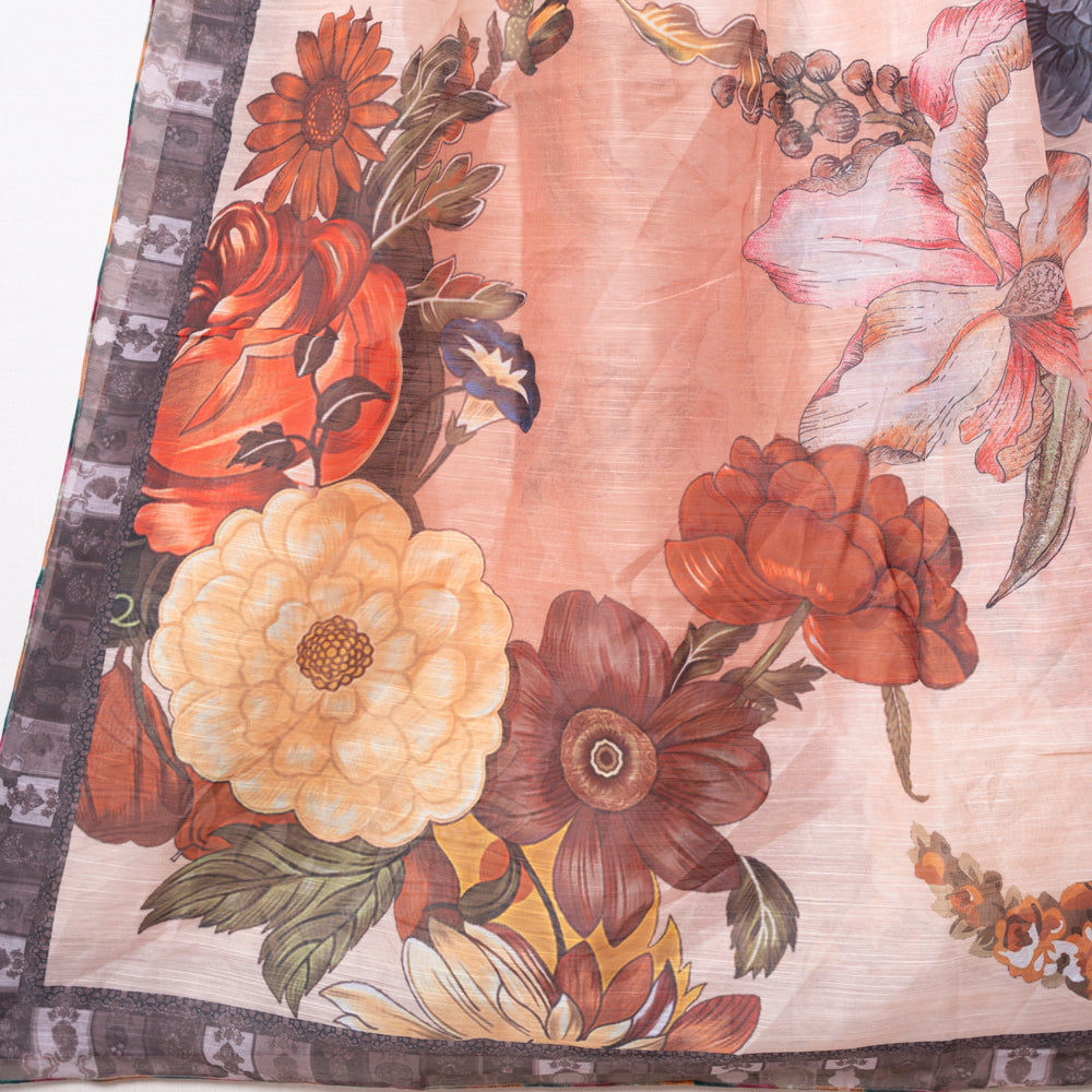 Peach Monark Dupatta with Bold Floral & Contrast Border DUPPATTY WALAY