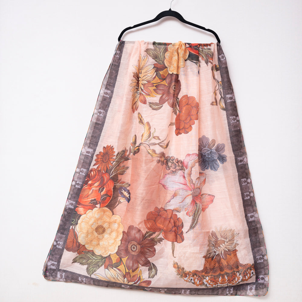 Peach Monark Dupatta with Bold Floral & Contrast Border DUPPATTY WALAY