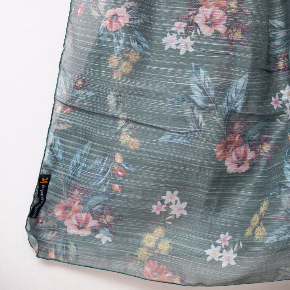 Dark Green Monark Dupatta with Soft Floral Print DUPPATTY WALAY