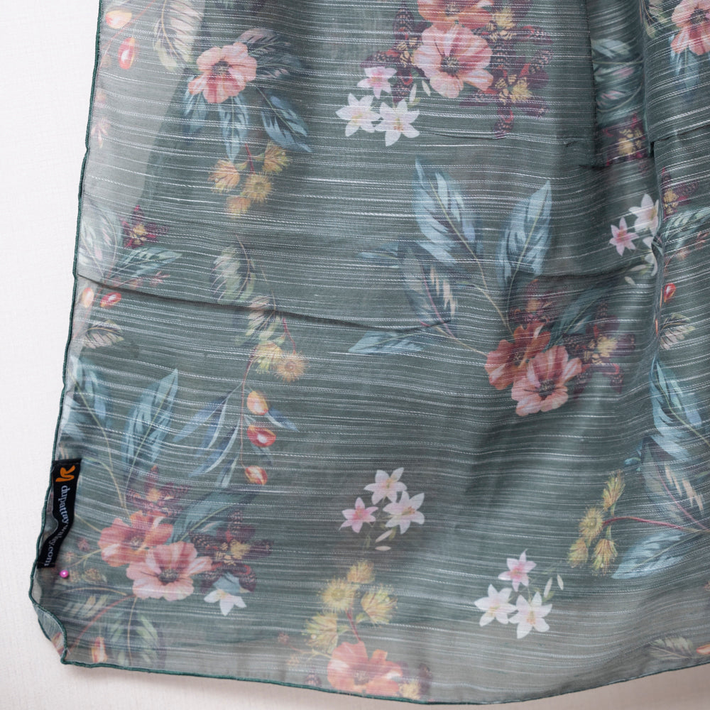 Dark Green Monark Dupatta with Soft Floral Print DUPPATTY WALAY