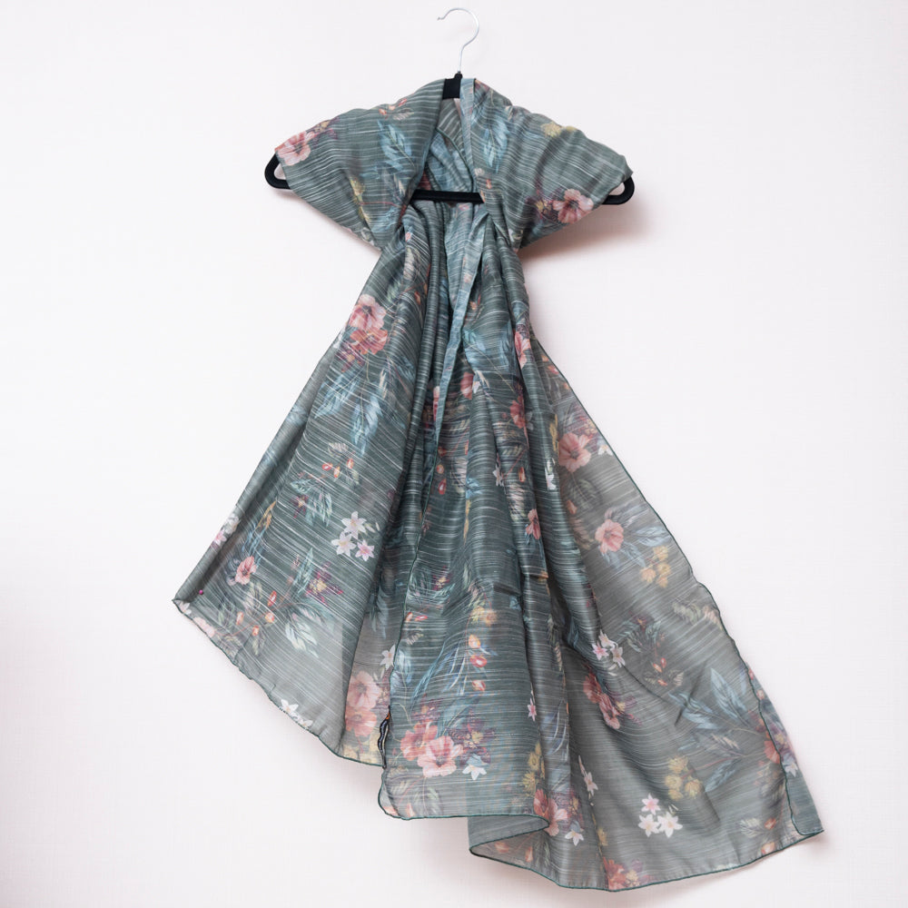 Dark Green Monark Dupatta with Soft Floral Print DUPPATTY WALAY