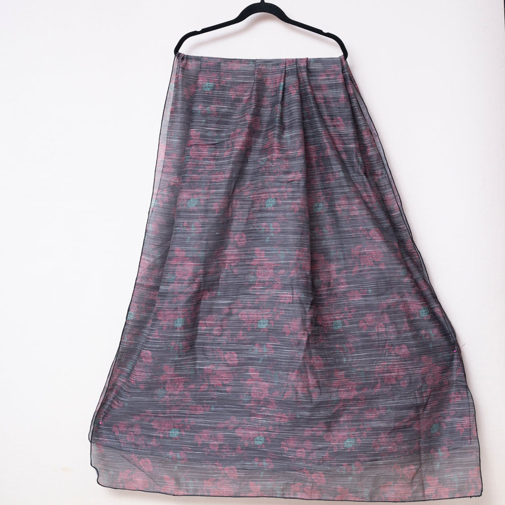 Charcoal Grey Monark Dupatta with Subtle Floral Print DUPPATTY WALAY