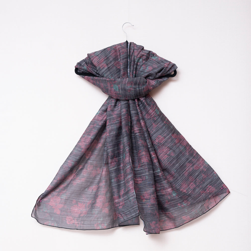 Charcoal Grey Monark Dupatta with Subtle Floral Print DUPPATTY WALAY