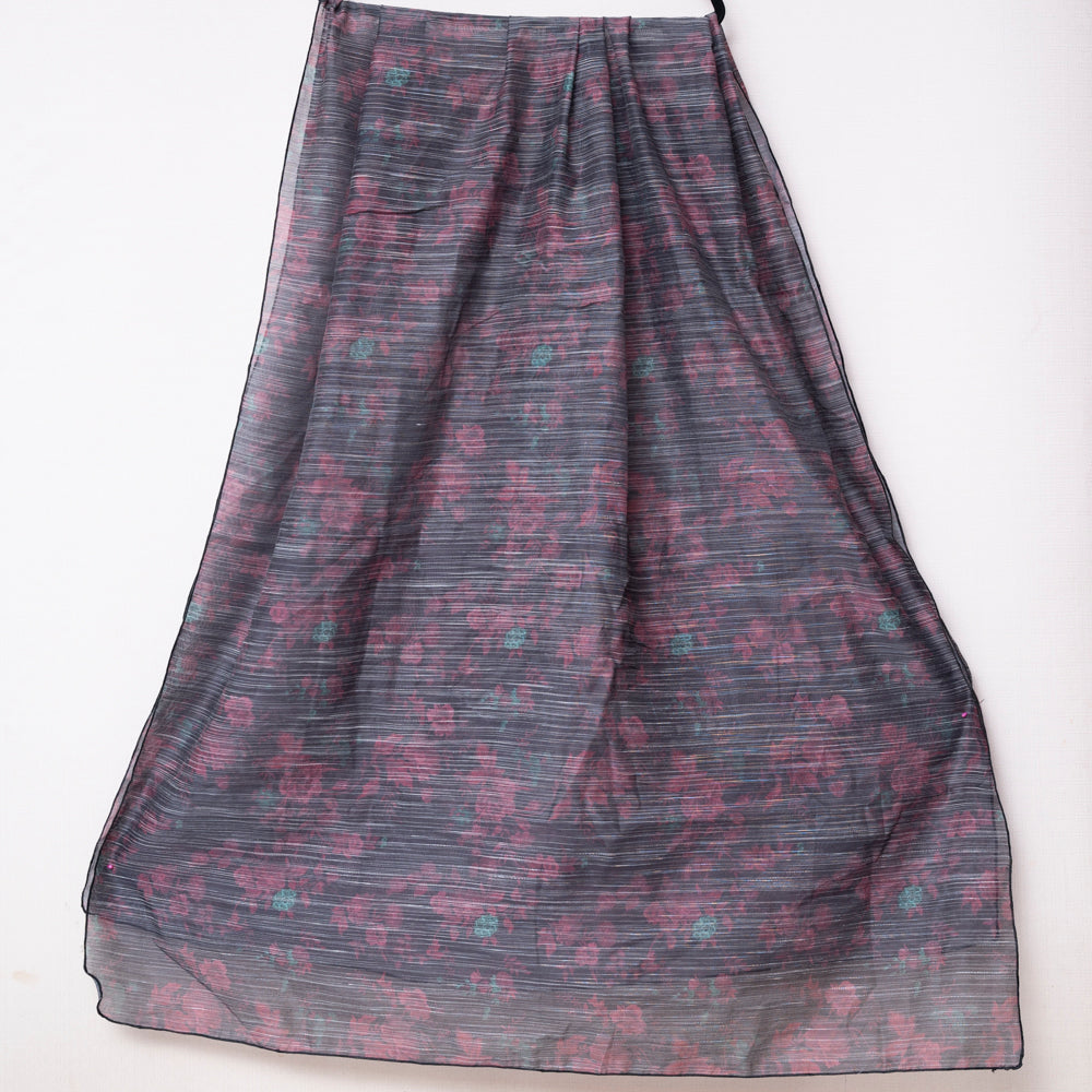 Charcoal Grey Monark Dupatta with Subtle Floral Print DUPPATTY WALAY