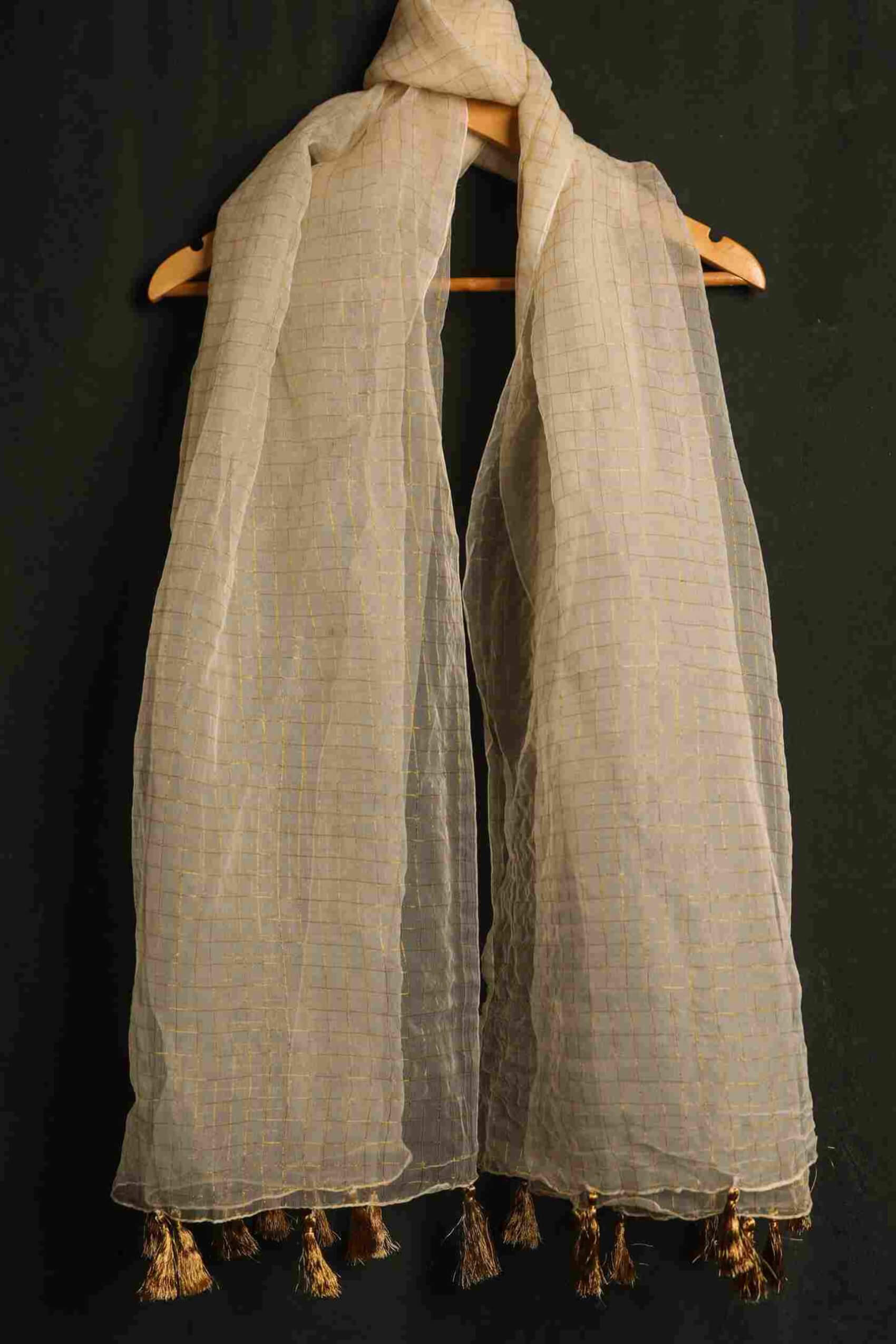 Organza Golden Checkered with Tussle Dupatta