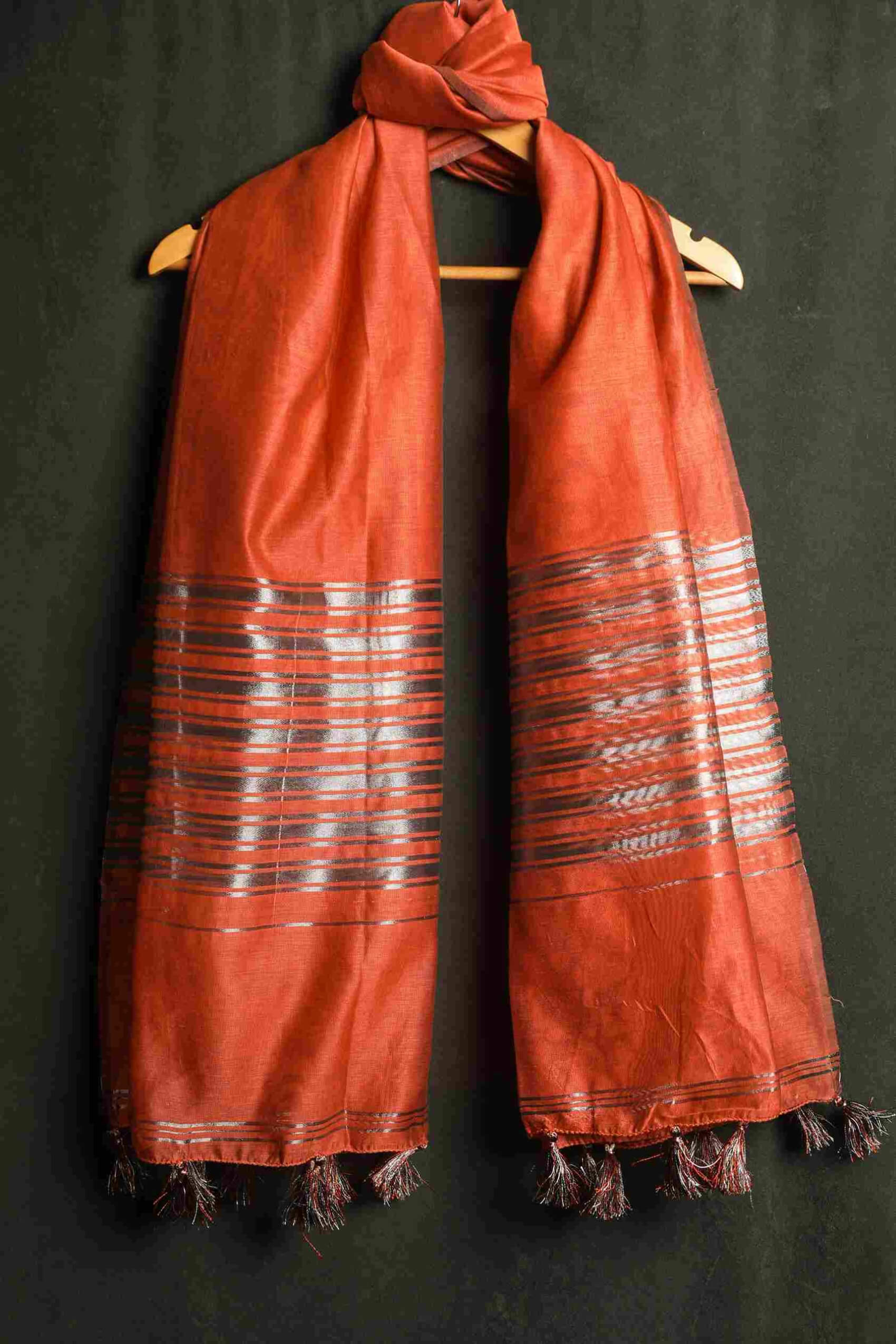 Khaddi Woven Flaming Orange Two Sided Border Dupatta