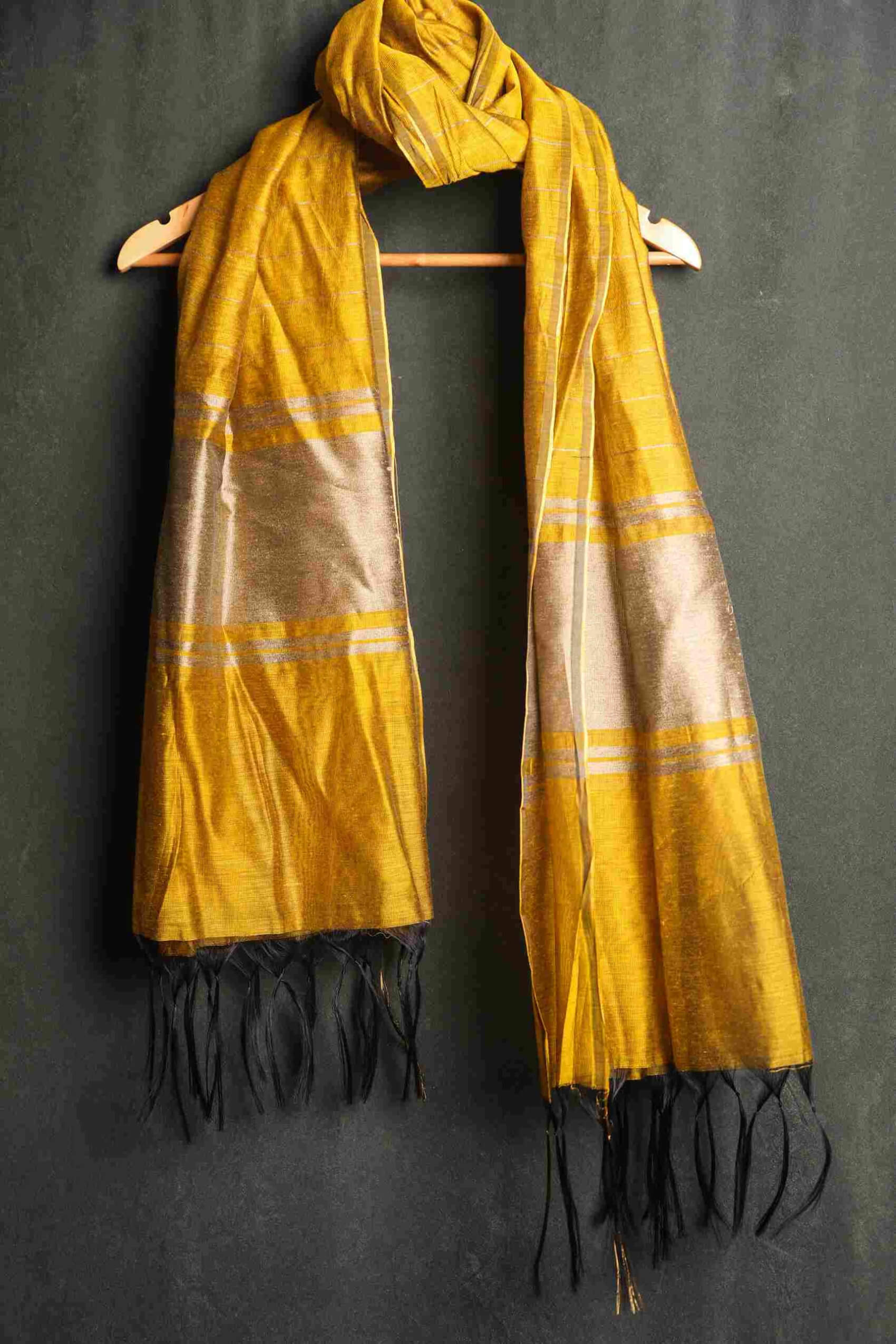 Khaddi Woven Mustard Yellow Two Sided Border Dupatta