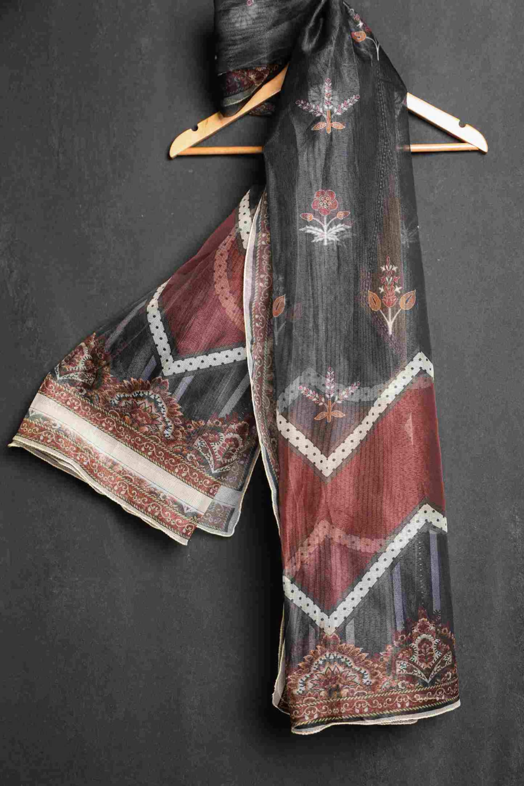 Organza Black Avebury Floral Printed Dupatta