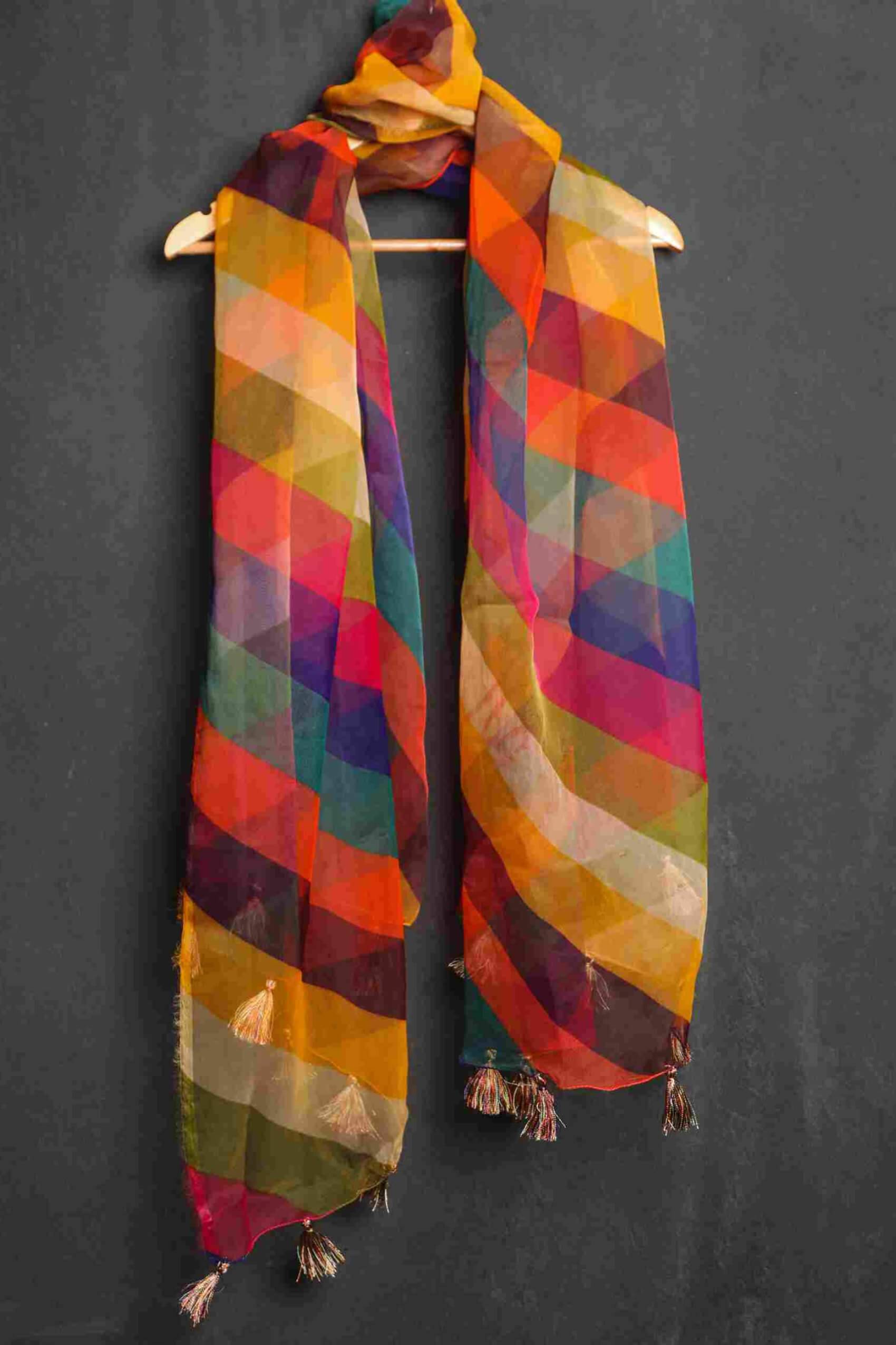 Organza Multi Striped Printed Dupatta