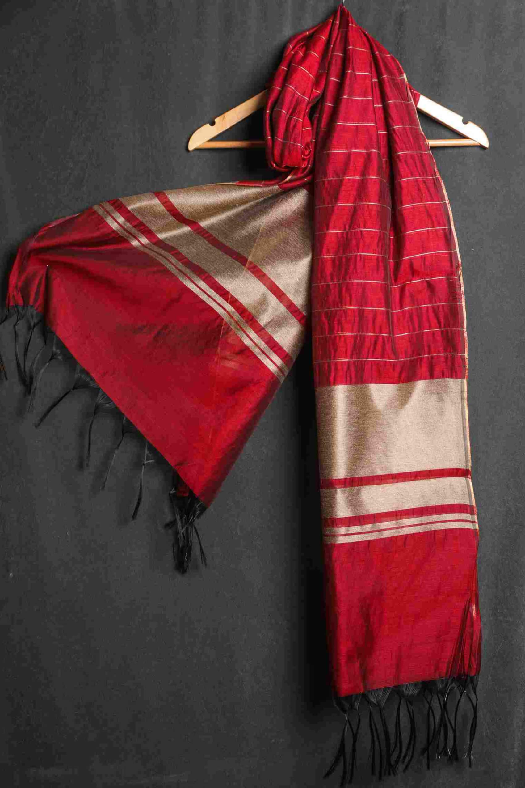 Khaddi Woven Rose Red Two Sided Border Dupatta