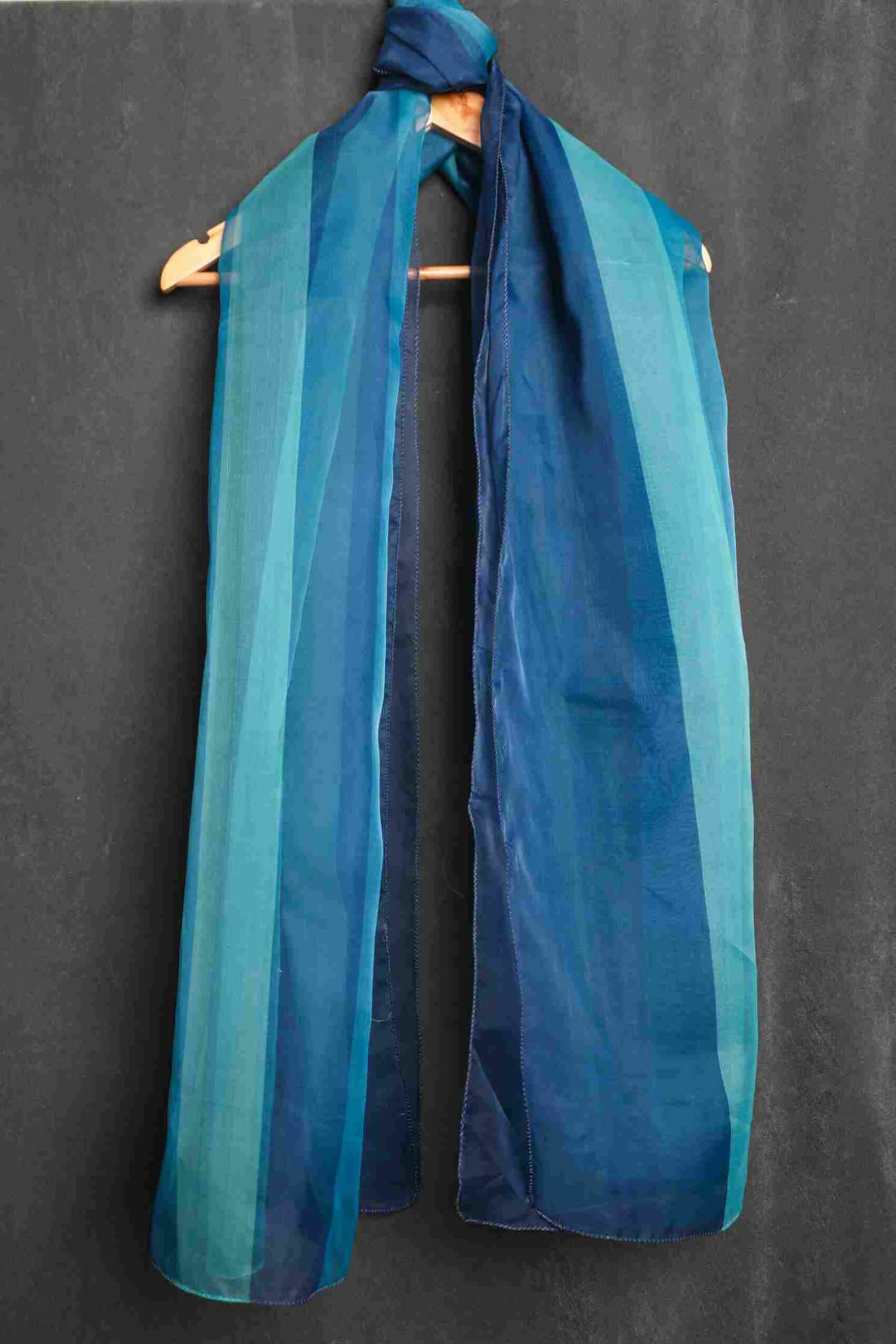 Organza Multi Blue Striped Printed Dupatta